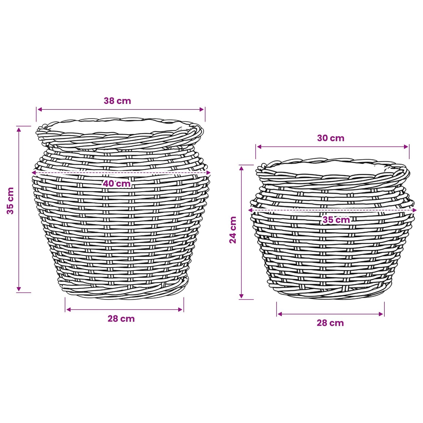 Planter Basket with Storage 2 pcs Grey Lacak Rattan