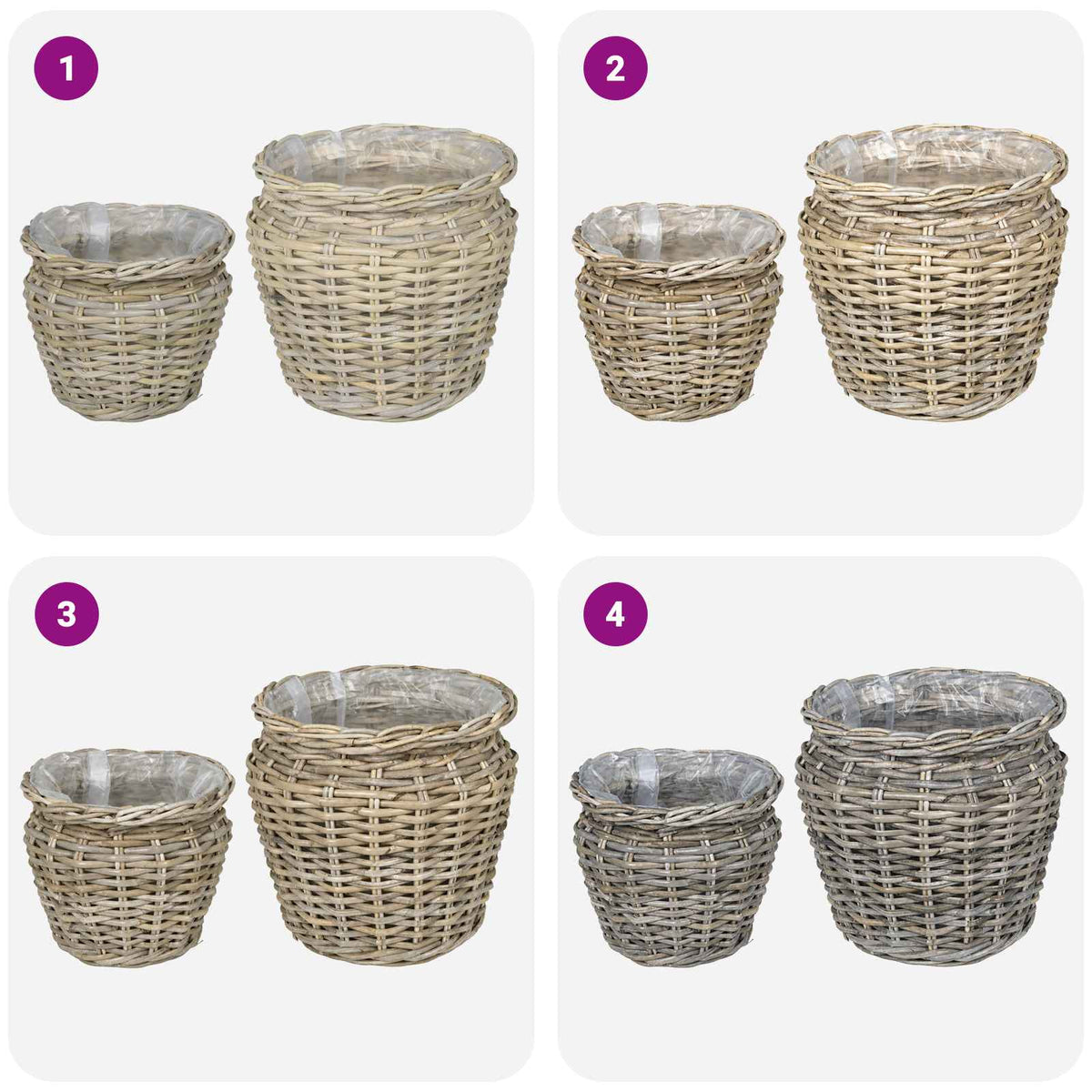 Planter Basket GENDT 2 pcs Natural Grey Kubu Rattan