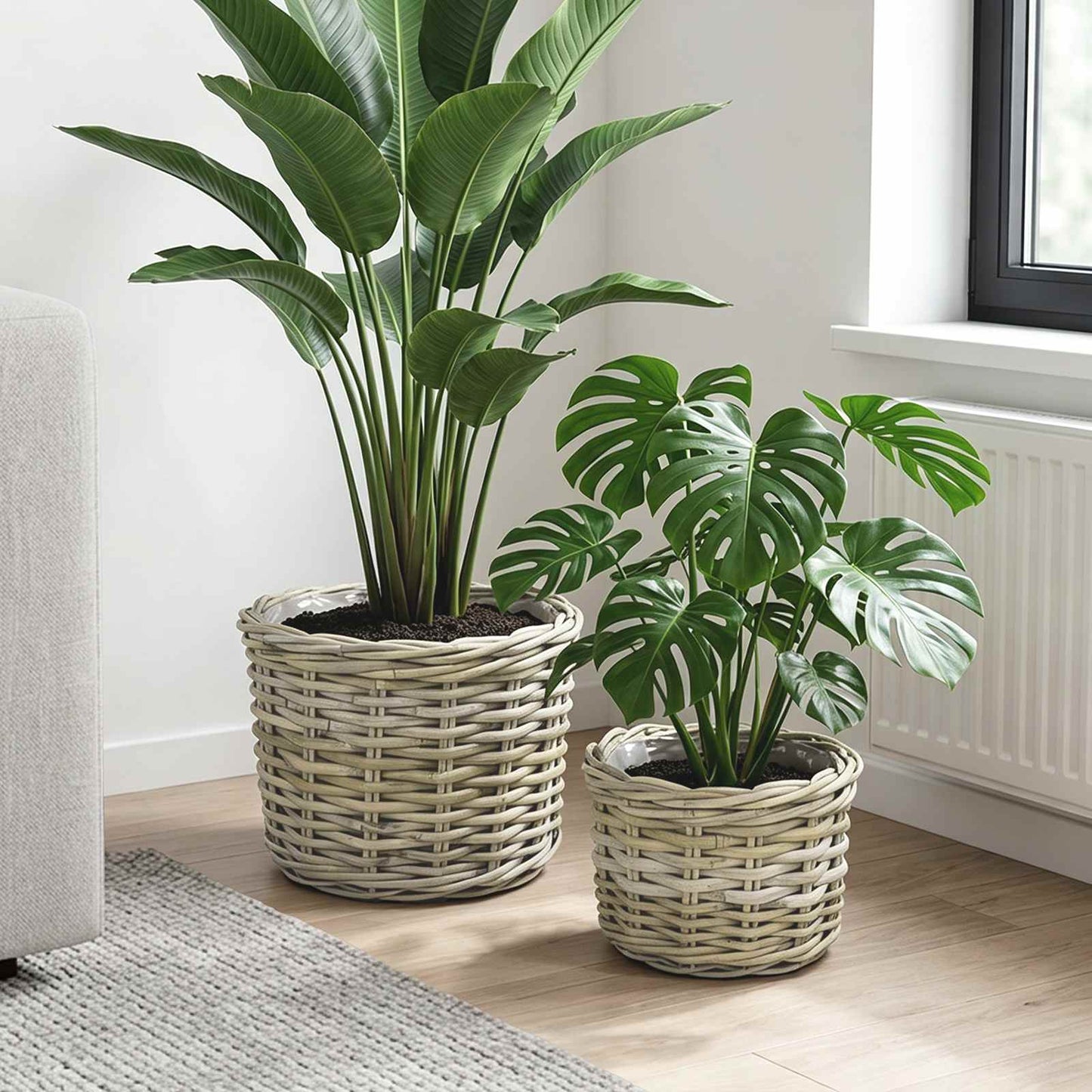 Planter Basket GENDT 2 pcs Natural Grey Kubu Rattan