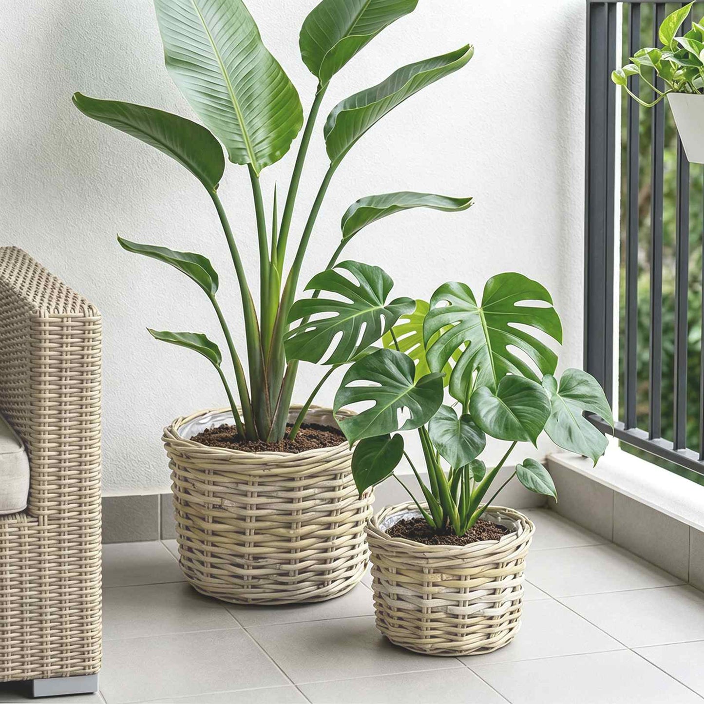 Planter Basket GENDT 2 pcs Natural Grey Kubu Rattan