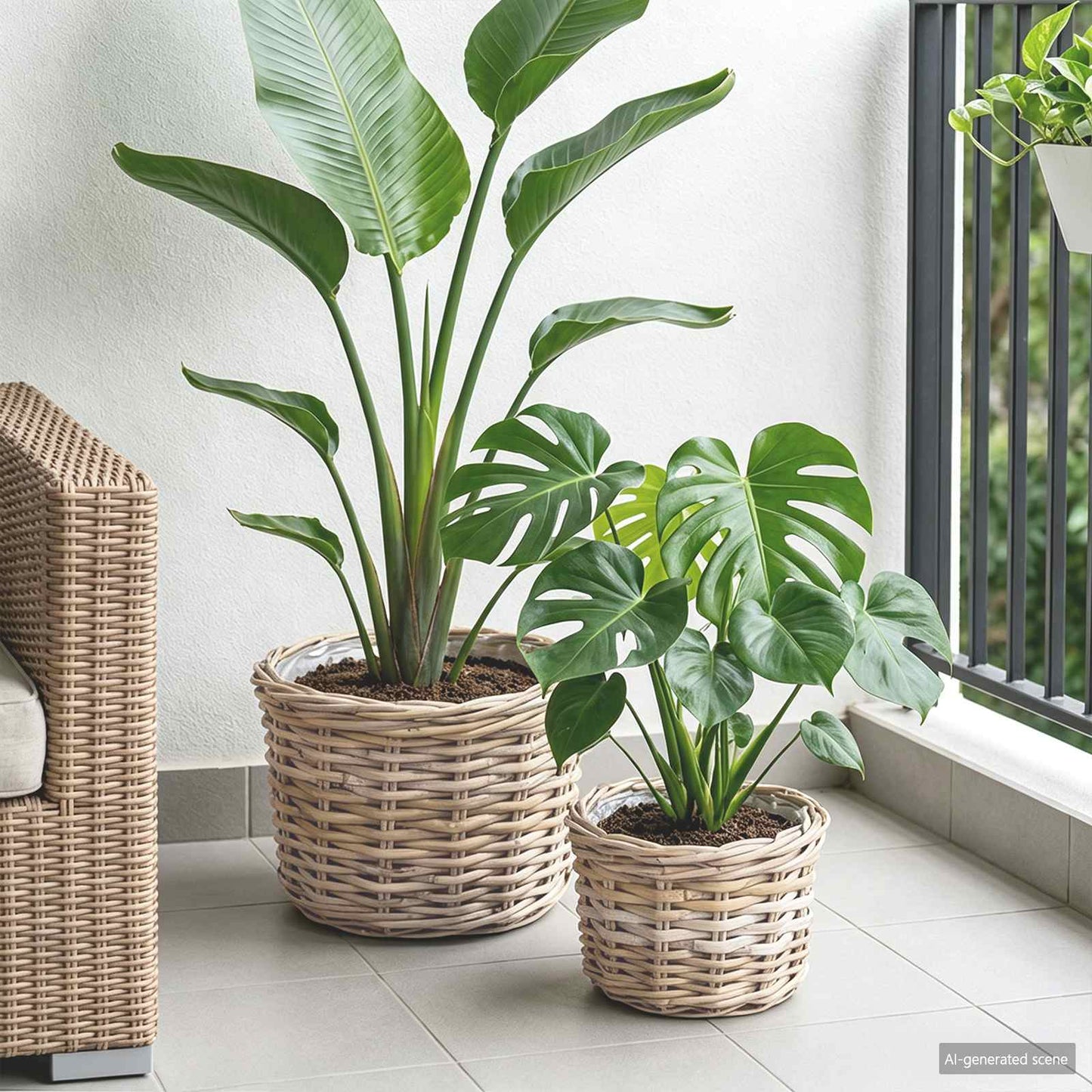 Planter Basket with Storage 2 pcs Natural Grey Kubu Rattan