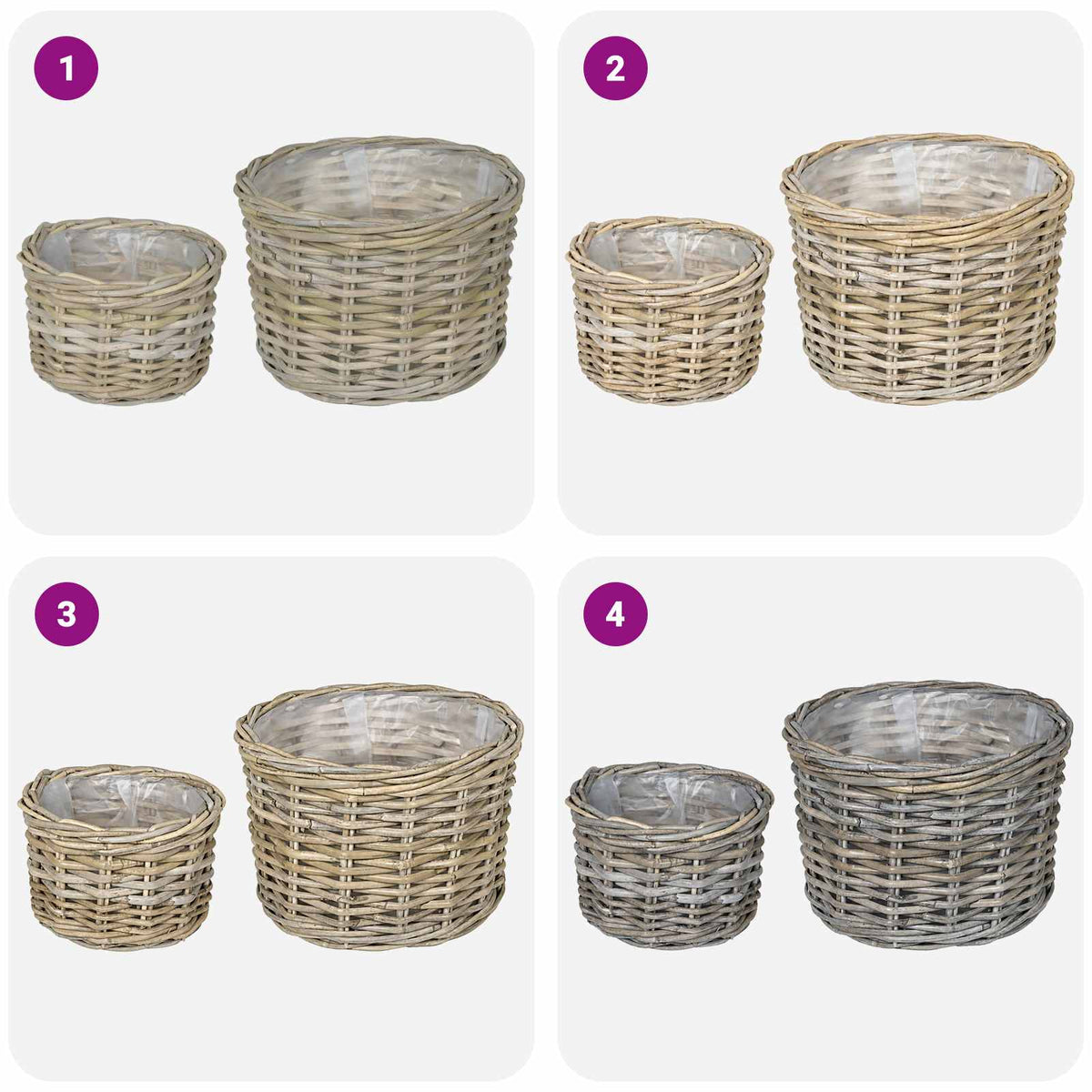 Planter Basket GENDT 2 pcs Natural Grey Kubu Rattan