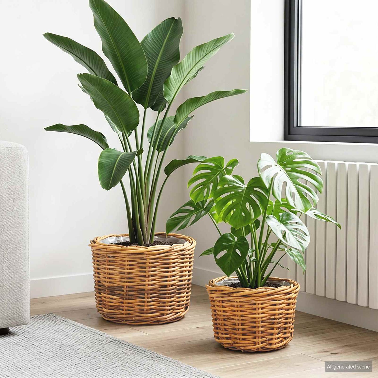 Planter Basket with Storage 2 pcs Natural Brown Kubu Rattan