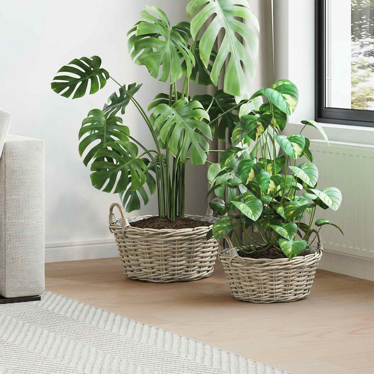 Planter Basket GENDT 2 pcs Natural Grey Kubu Rattan