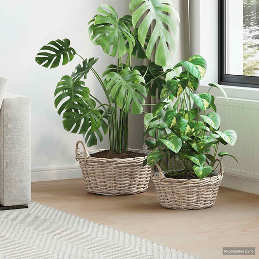 Planter Basket with Storage 2 pcs Natural Grey Kubu Rattan