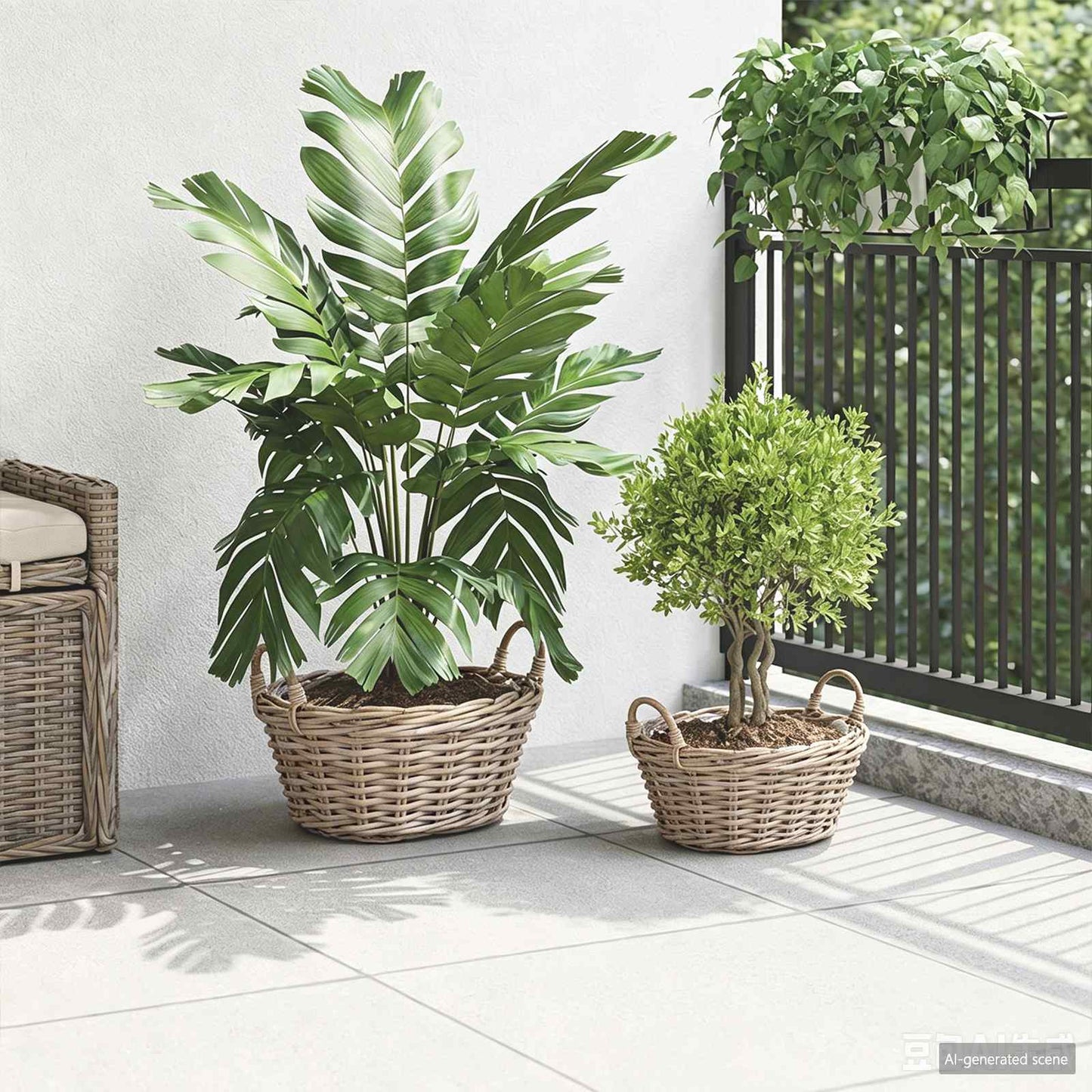 Planter Basket with Storage 2 pcs Natural Grey Kubu Rattan