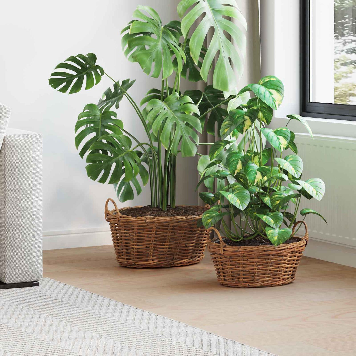 Planter Basket with Storage 2 pcs Brown Lacak Rattan