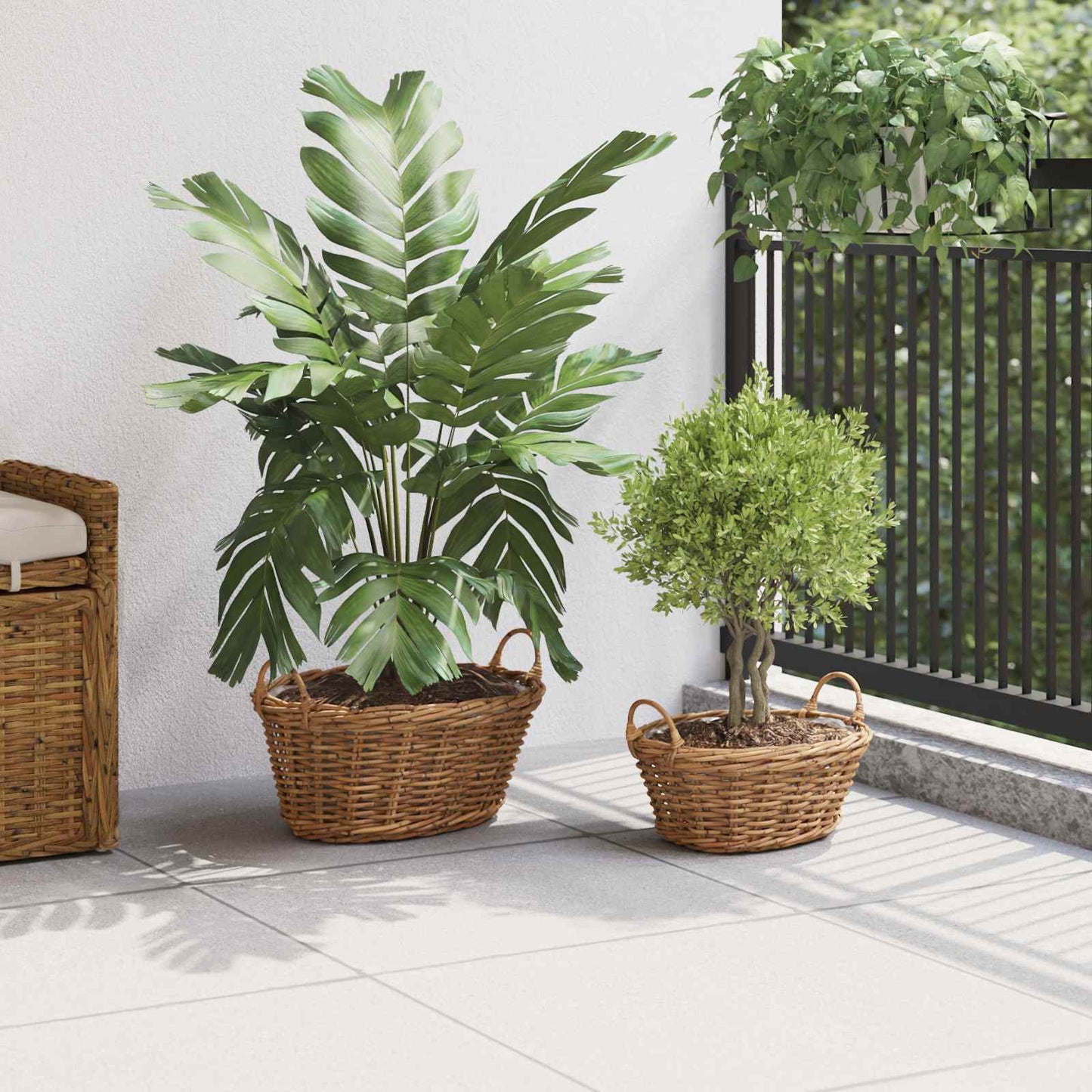 Planter Basket with Storage 2 pcs Brown Lacak Rattan