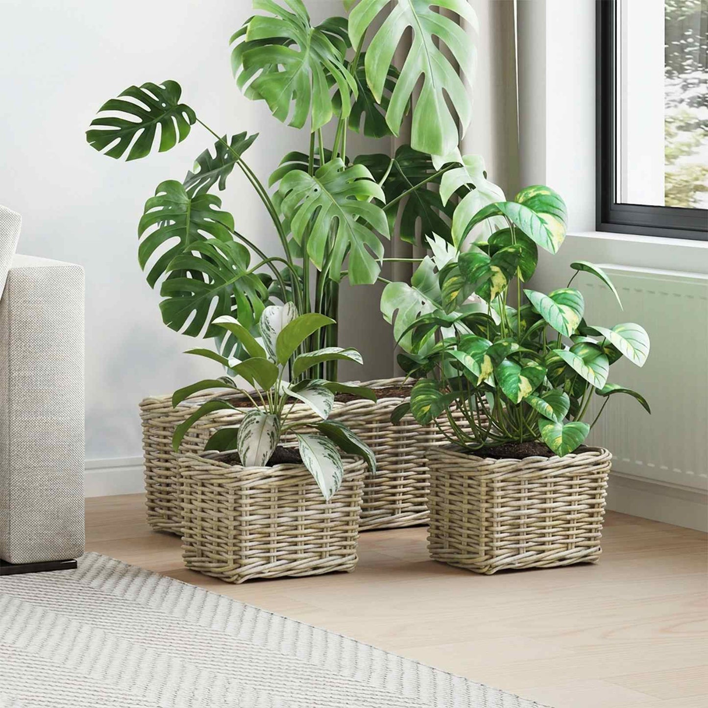 Planter Basket GENDT 3 pcs Natural Grey Kubu Rattan