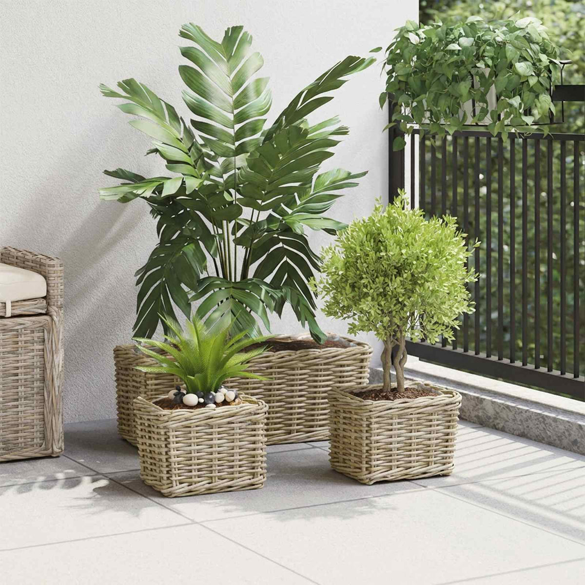 Planter Basket GENDT 3 pcs Natural Grey Kubu Rattan