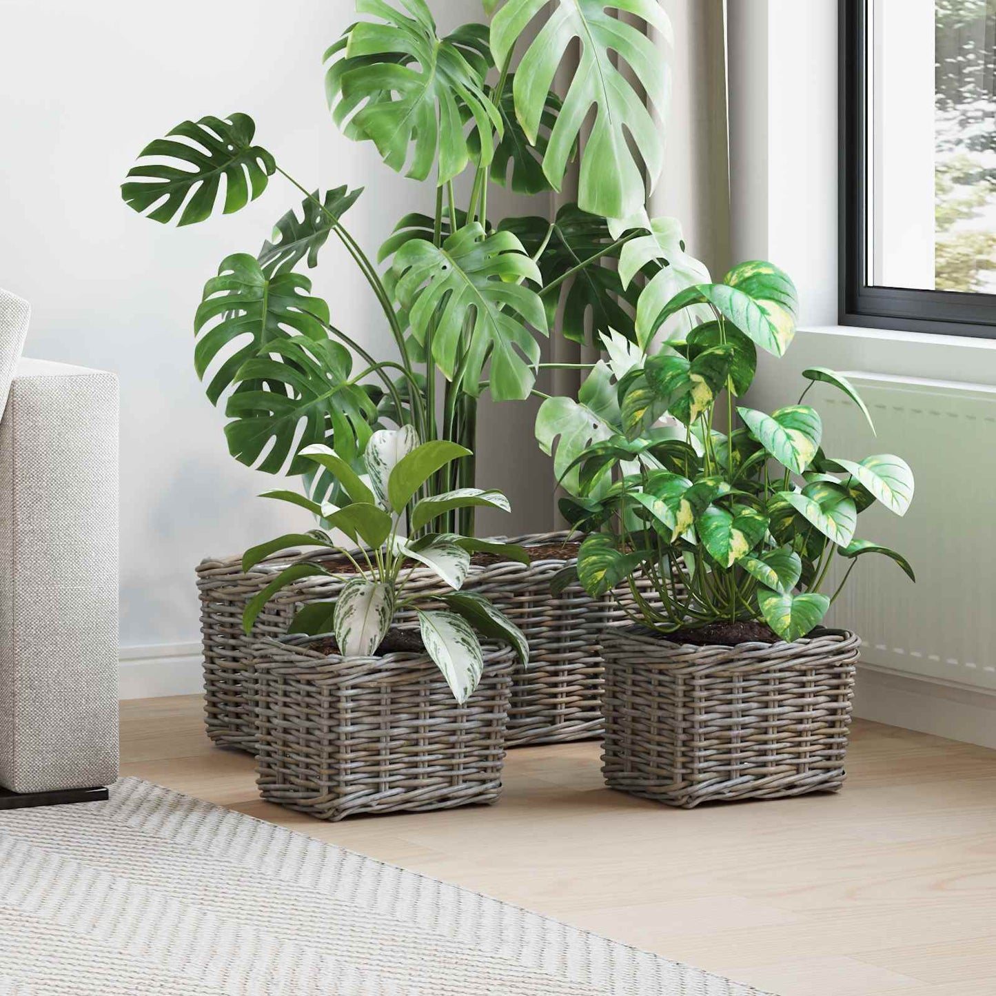 Planter Basket with Storage 3 pcs Grey
