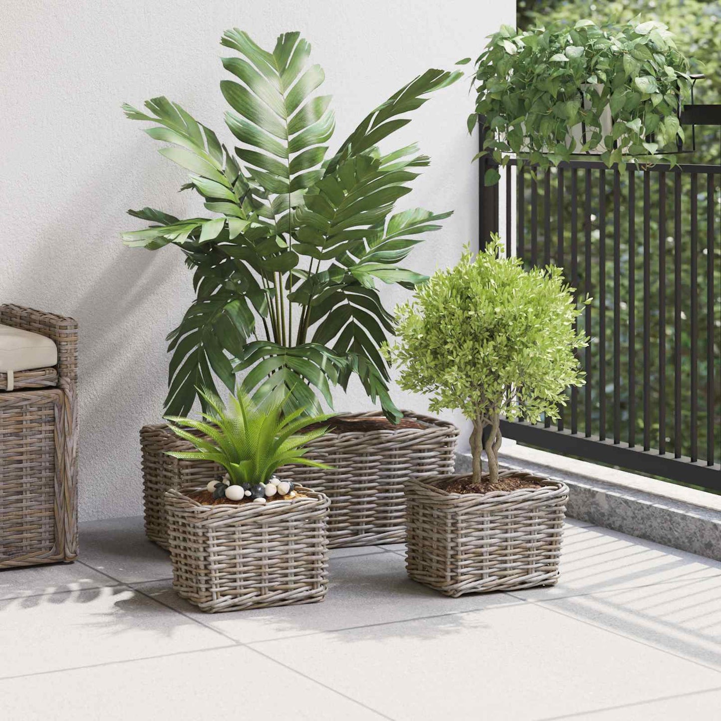 Planter Basket with Storage 3 pcs Grey