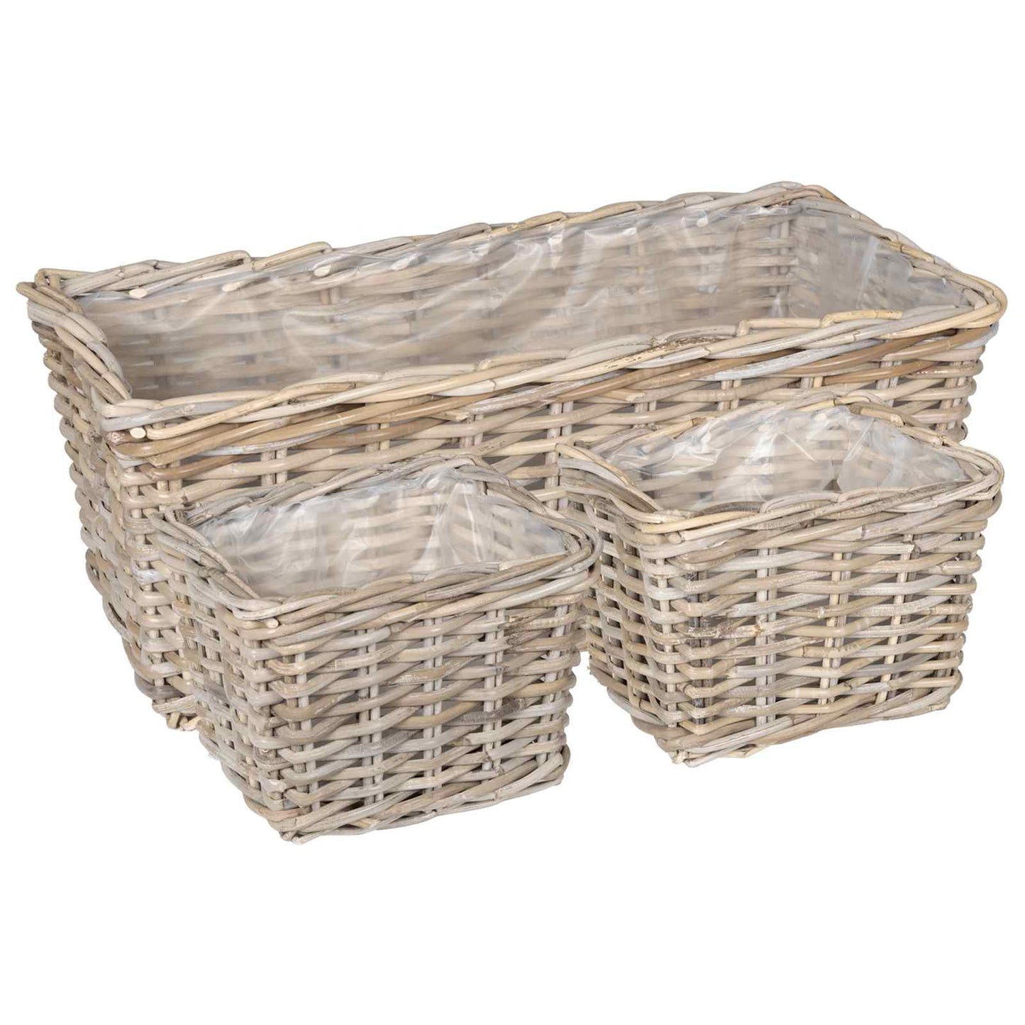 Planter Basket with Storage 3 pcs Natural Grey Kubu Rattan