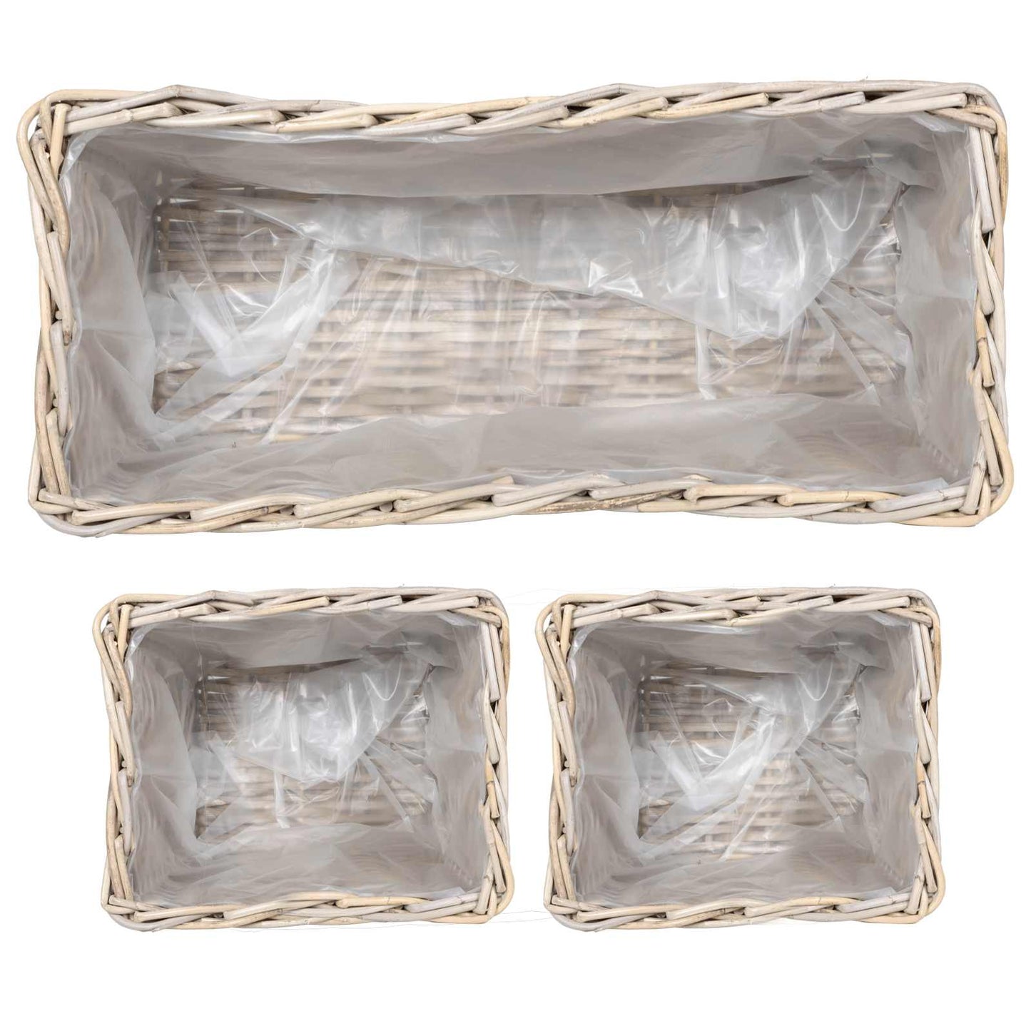 Planter Basket with Storage 3 pcs Natural Grey Kubu Rattan