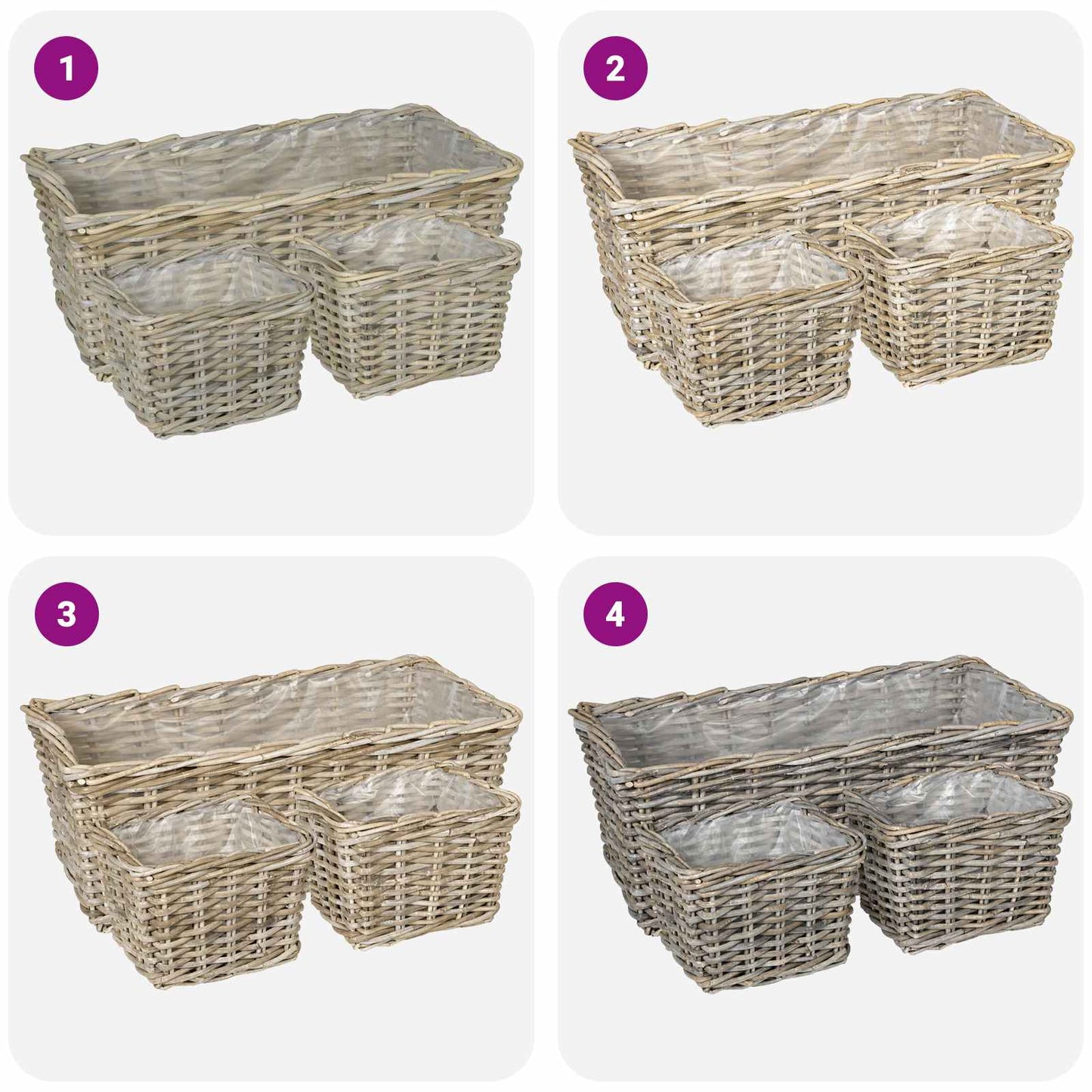 Planter Basket GENDT 3 pcs Natural Grey Kubu Rattan