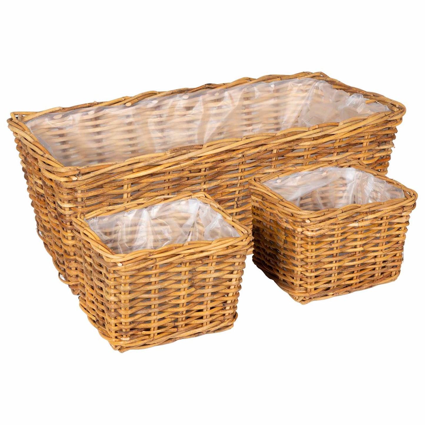 Planter Basket with Storage 3 pcs Natural Brown Kubu Rattan