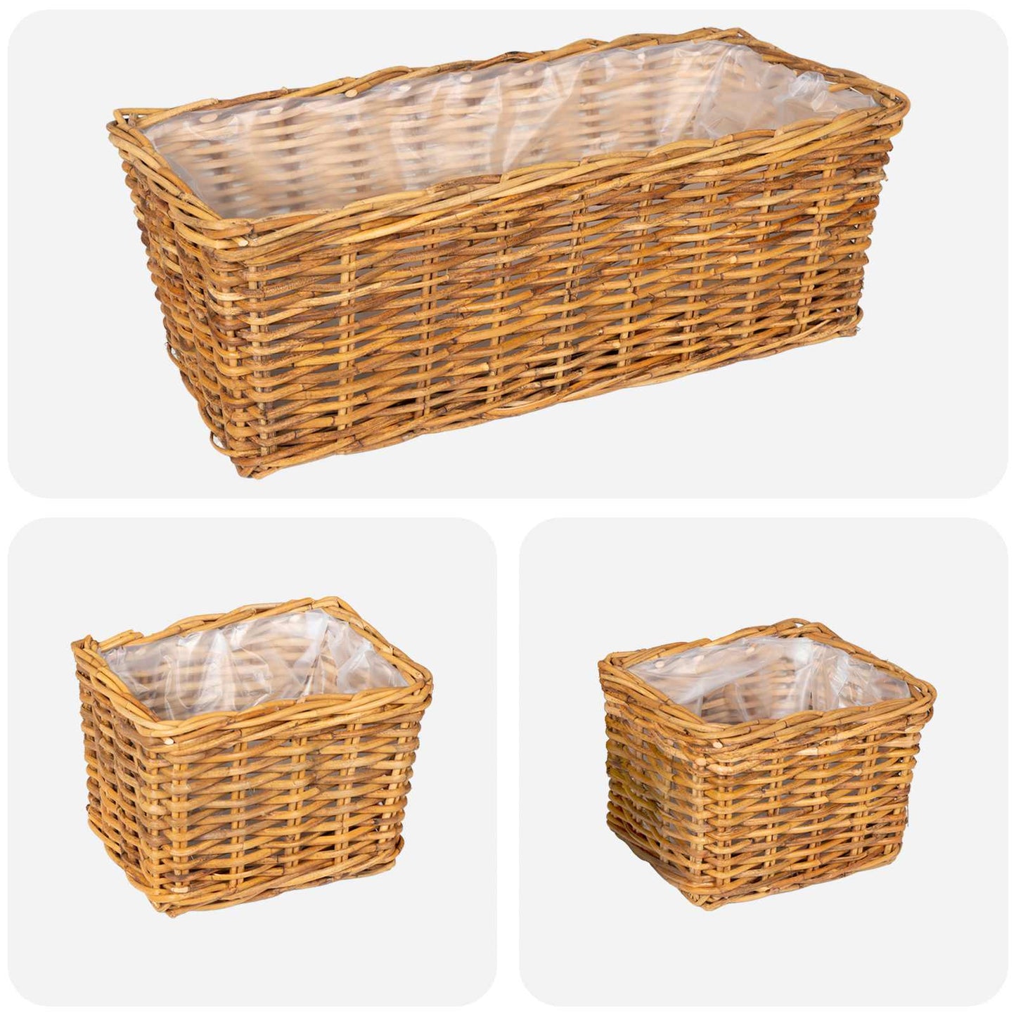 Planter Basket with Storage 3 pcs Natural Brown Kubu Rattan