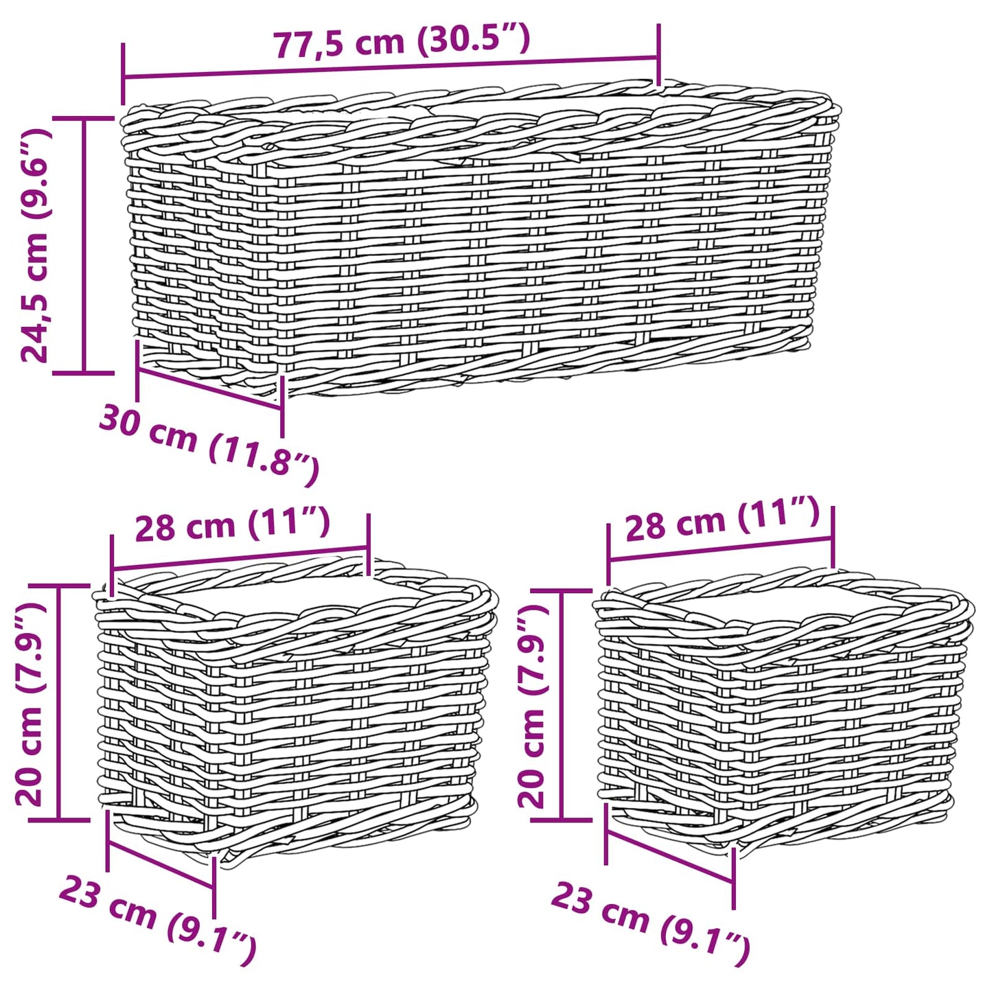 Planter Basket with Storage 3 pcs Brown