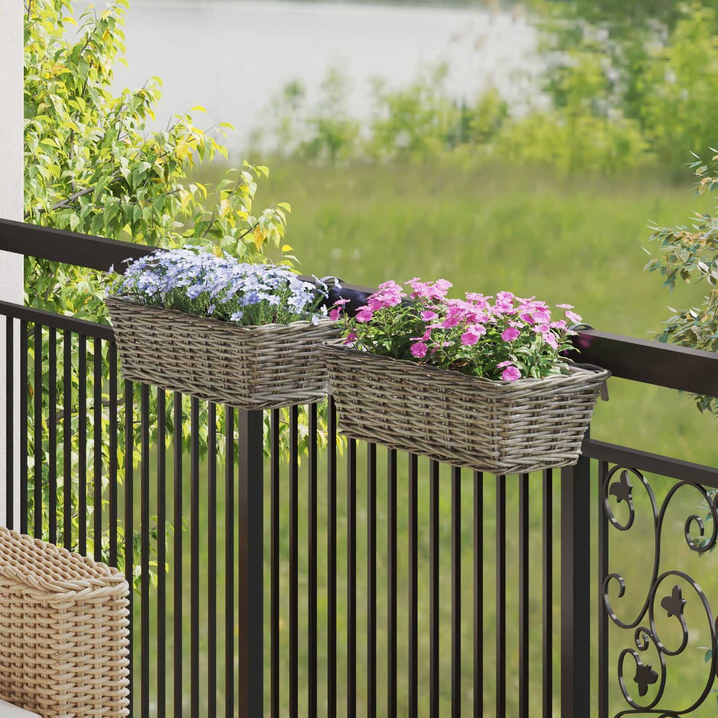 Hanging Planter Basket 2 pcs Grey 48 x 22 x 15 cm Lacak Rattan