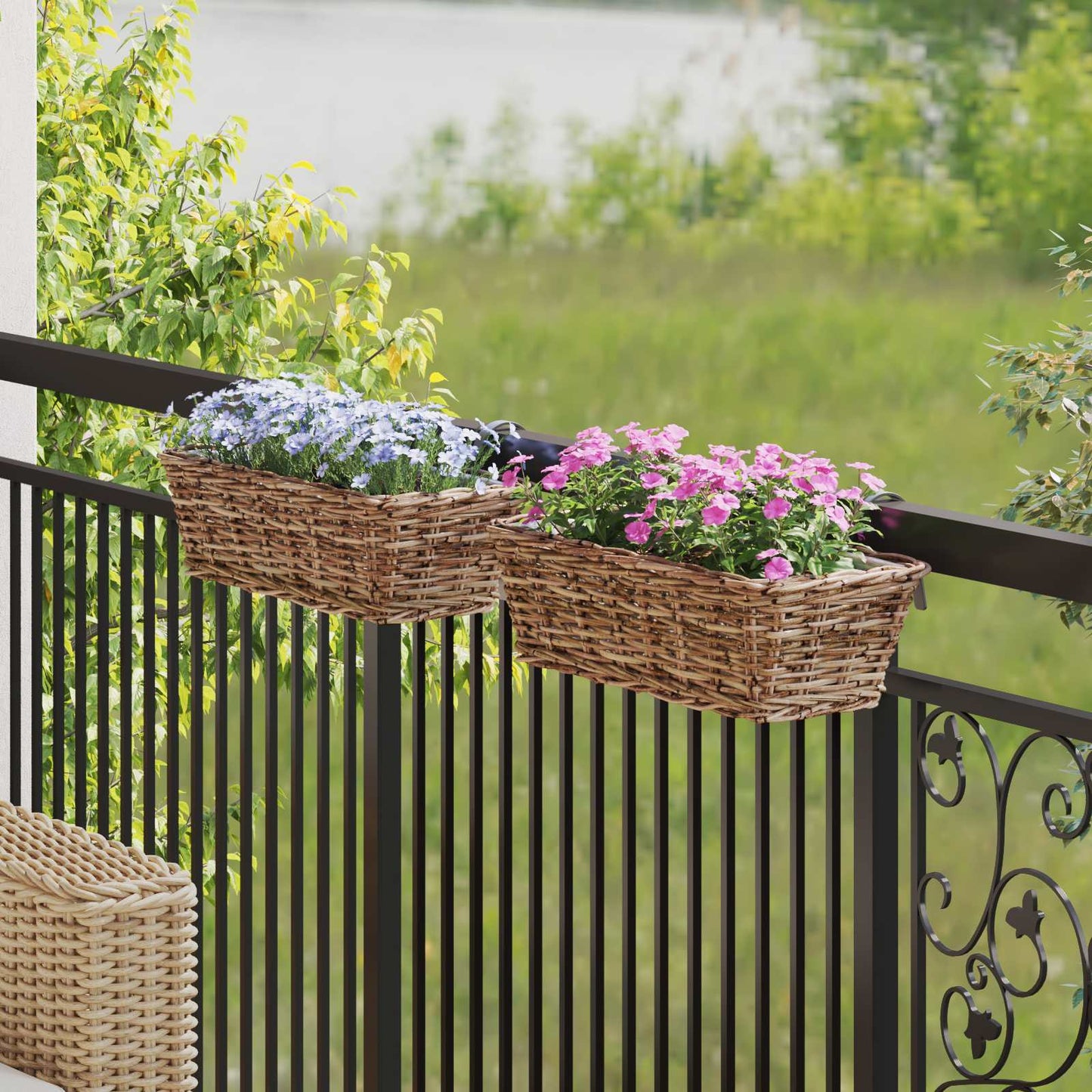 Hanging Planter Basket 2 pcs Brown 48 x 22 x 15 cm Lacak Rattan