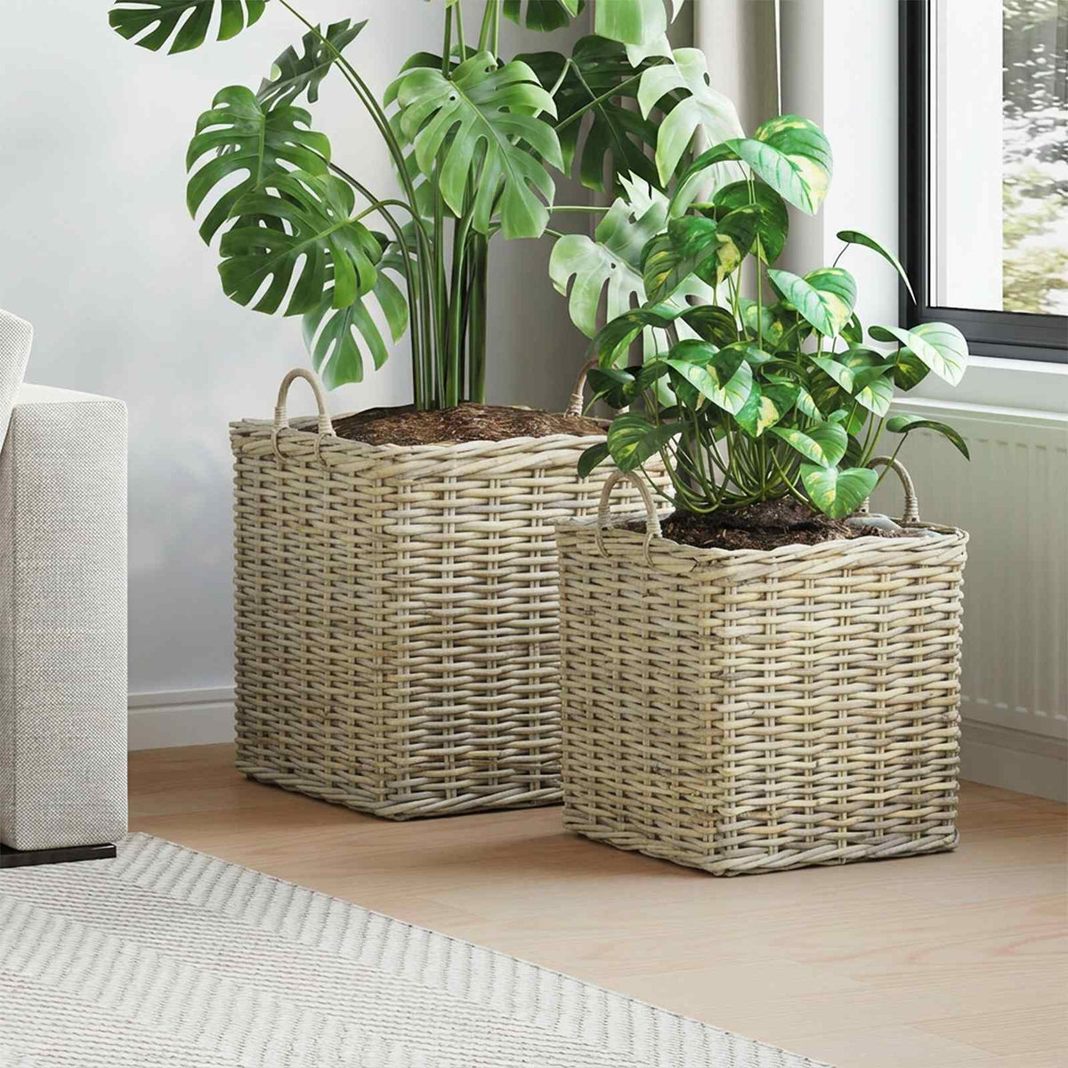 Planter Basket GENDT 2 pcs Natural Grey Kubu Rattan