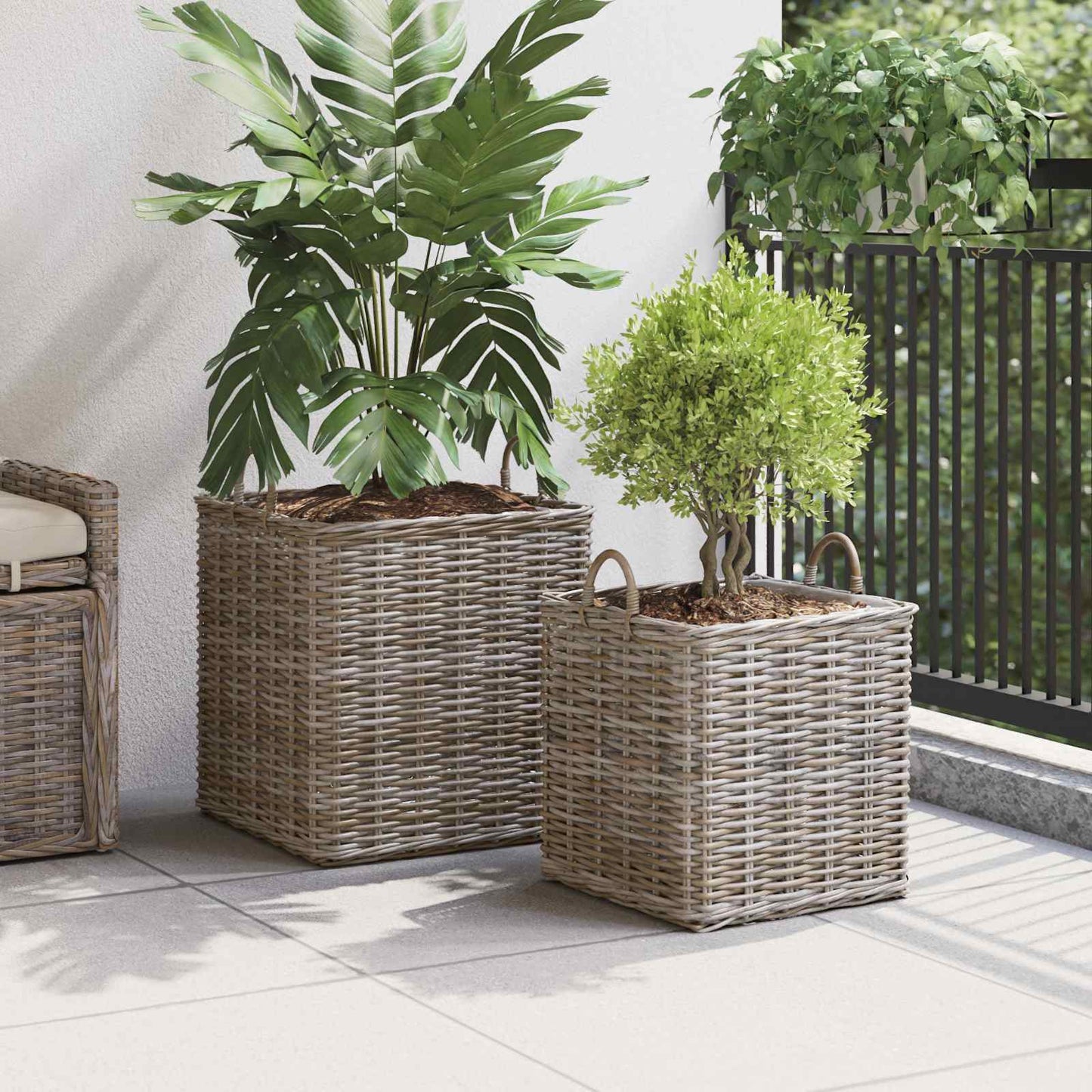 Planter Basket with Storage 2 pcs Grey Lacak Rattan