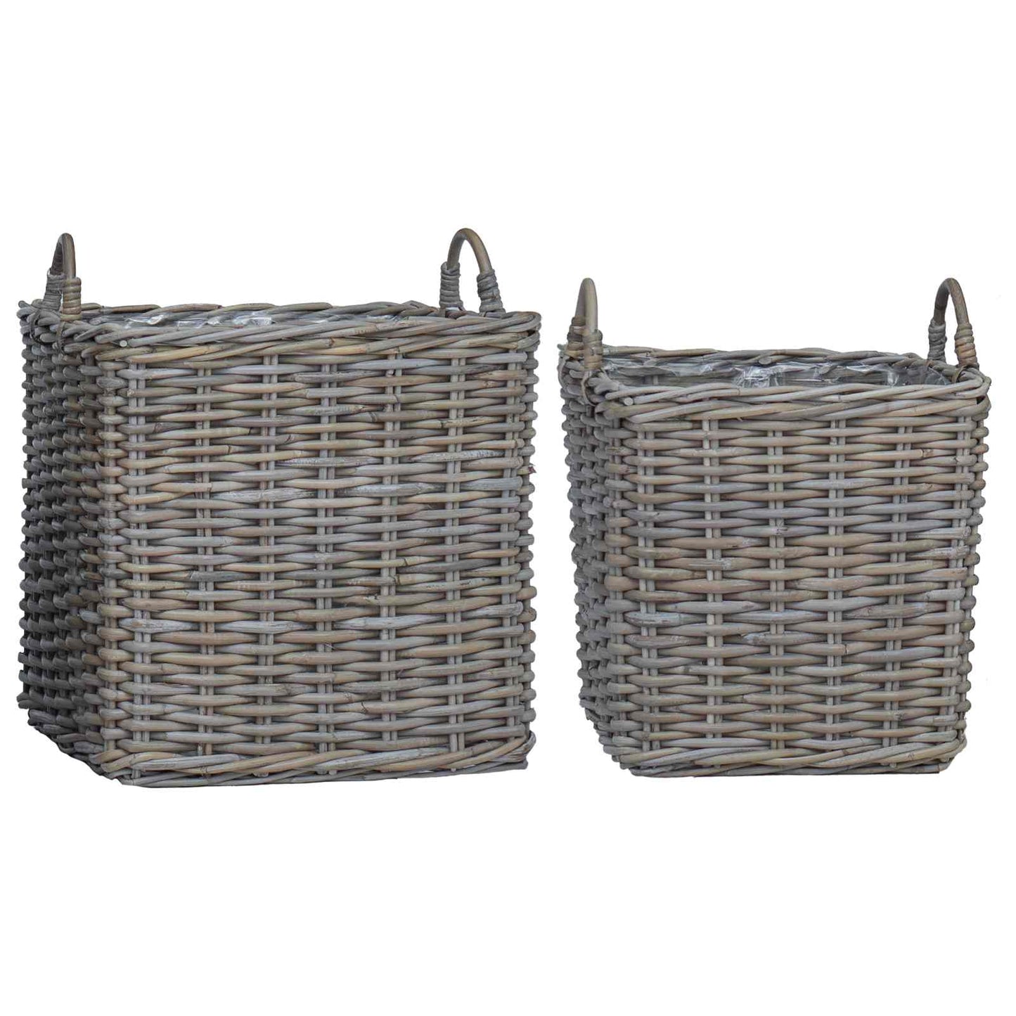 Planter Basket with Storage 2 pcs Grey Lacak Rattan