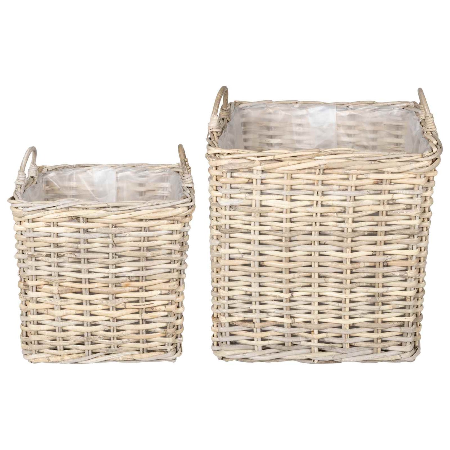 Planter Basket with Storage 2 pcs Natural Grey Kubu Rattan
