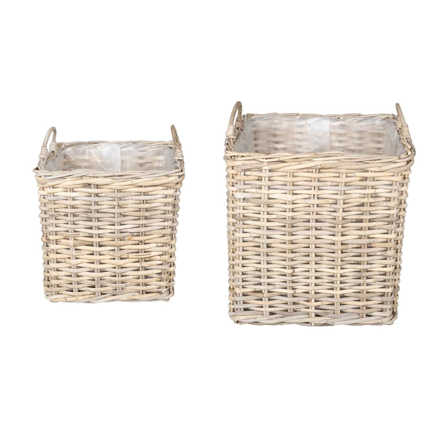 Planter Basket with Storage 2 pcs Natural Grey Kubu Rattan
