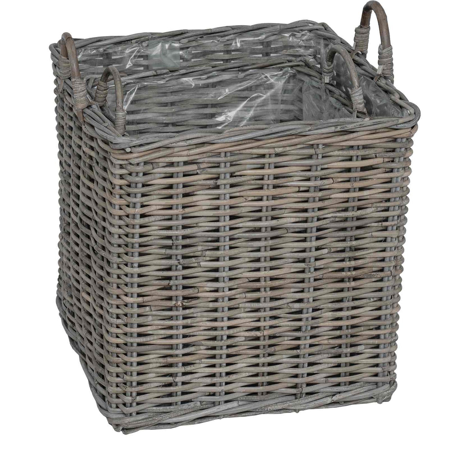 Planter Basket with Storage 2 pcs Grey Lacak Rattan