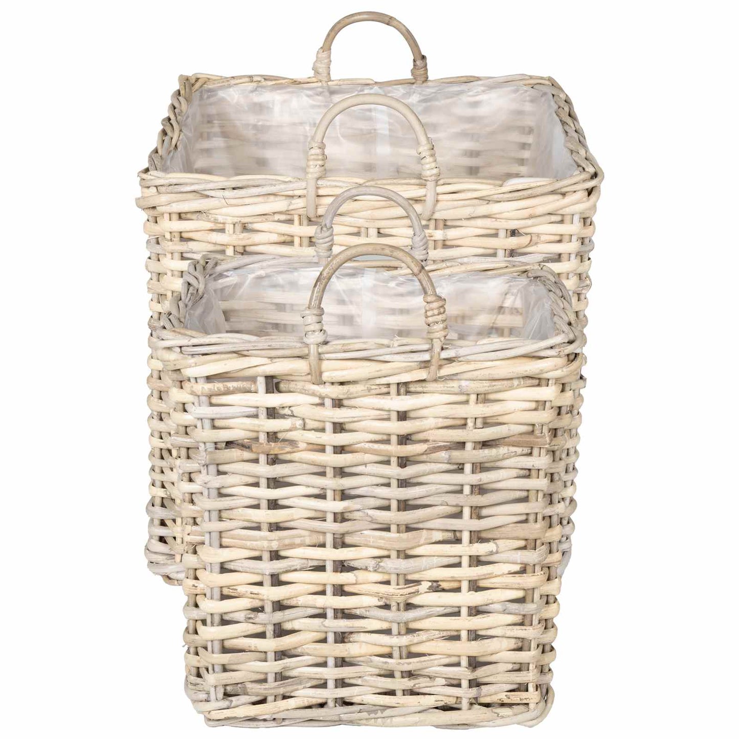Planter Basket with Storage 2 pcs Natural Grey Kubu Rattan