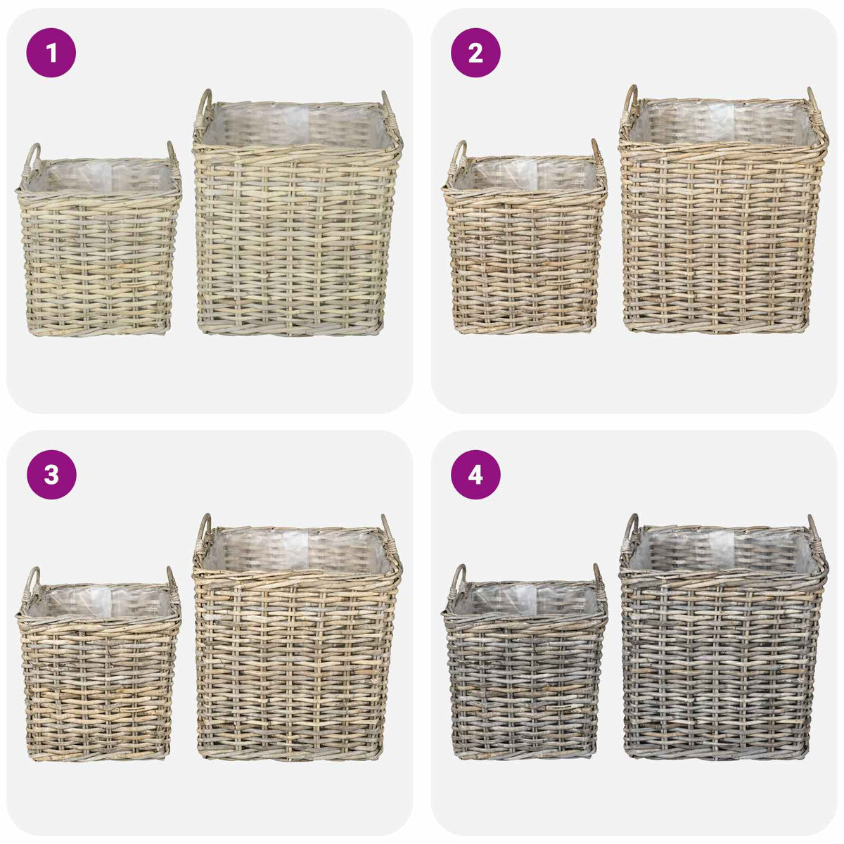 Planter Basket GENDT 2 pcs Natural Grey Kubu Rattan