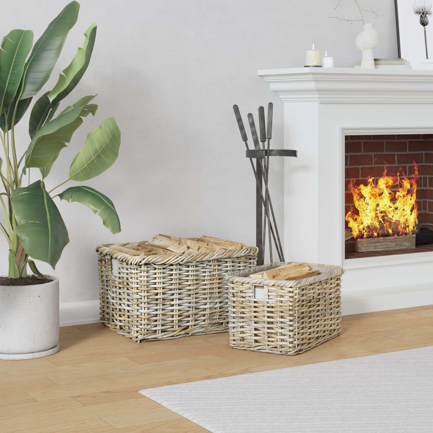 Firewood Basket GENDT 2 pcs Natural Grey Kubu Rattan