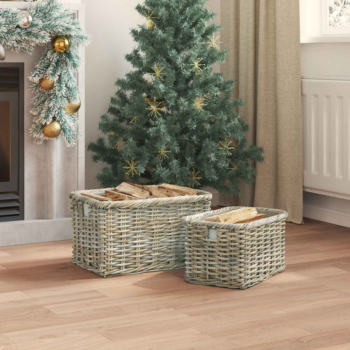 Firewood Basket GENDT 2 pcs Natural Grey Kubu Rattan