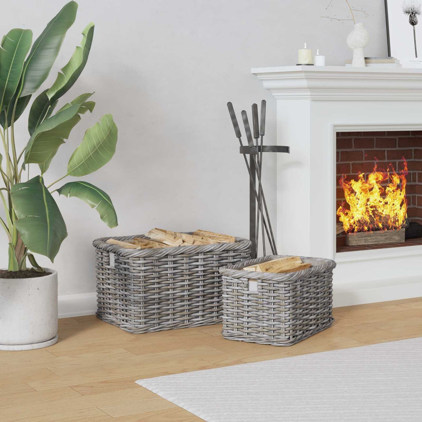 Firewood Basket 2 pcs Grey Lacak Rattan