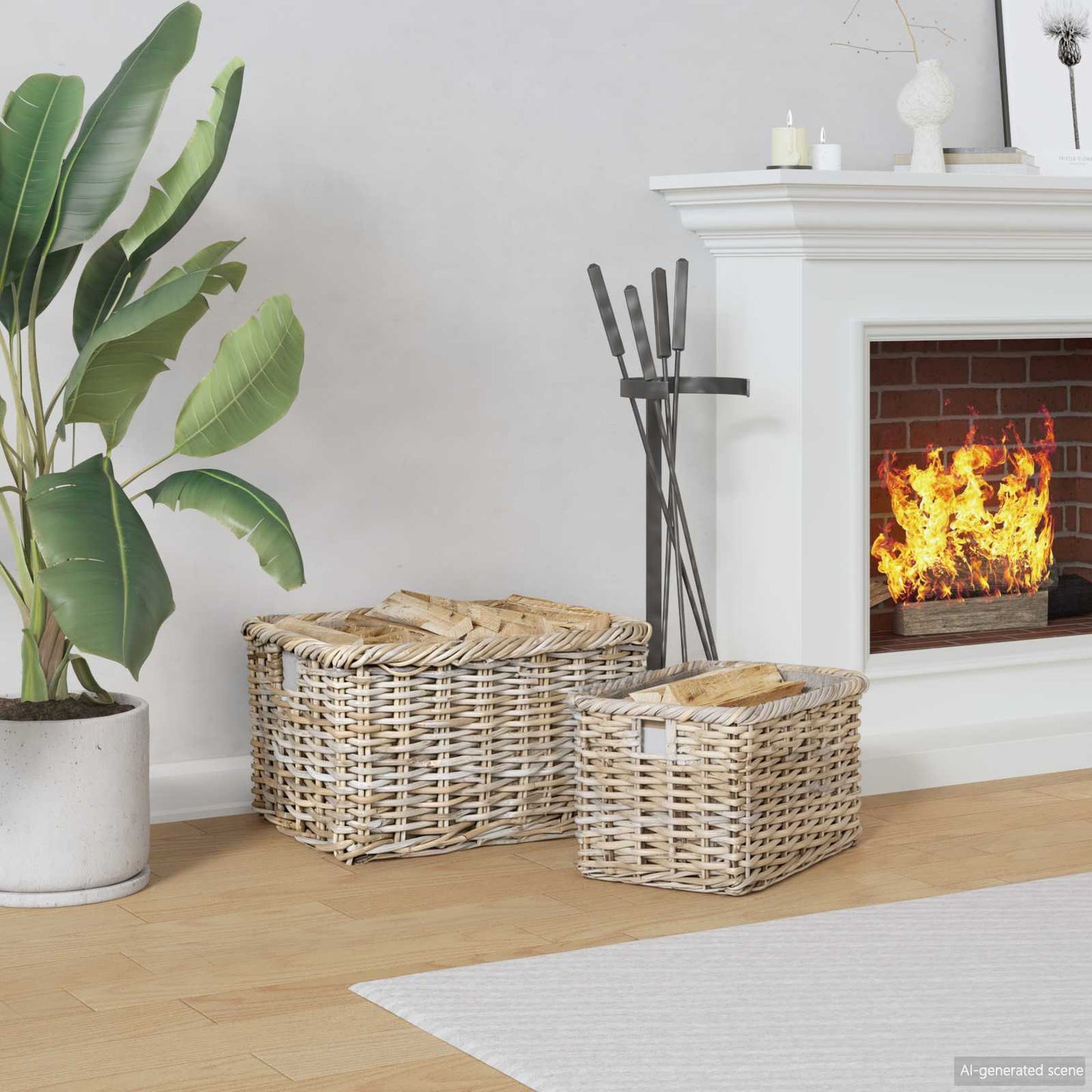 Firewood Basket 2 pcs Grey Lacak Rattan