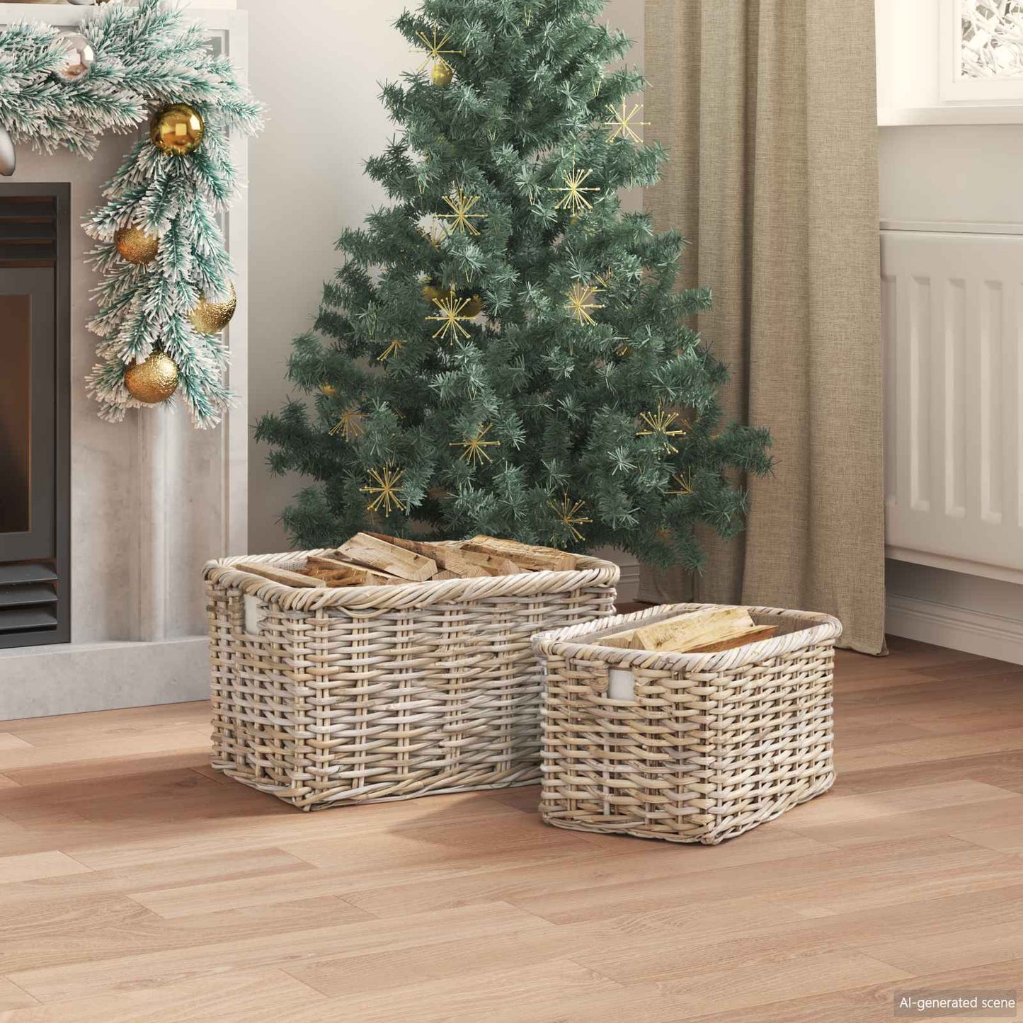 Firewood Basket 2 pcs Grey Lacak Rattan