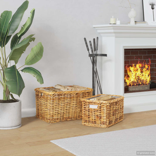 Firewood Basket 2 pcs Brown Lacak Rattan