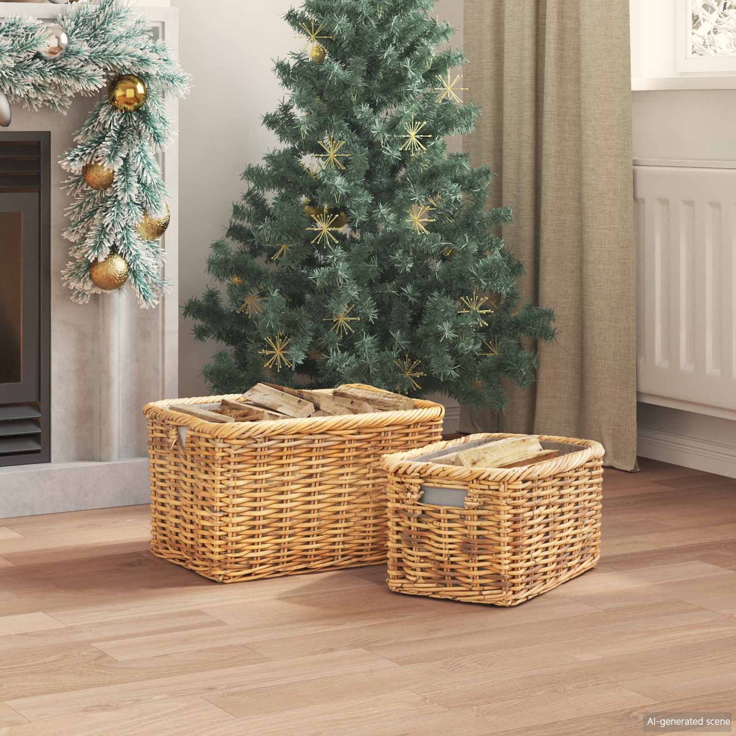 Firewood Basket 2 pcs Brown Lacak Rattan