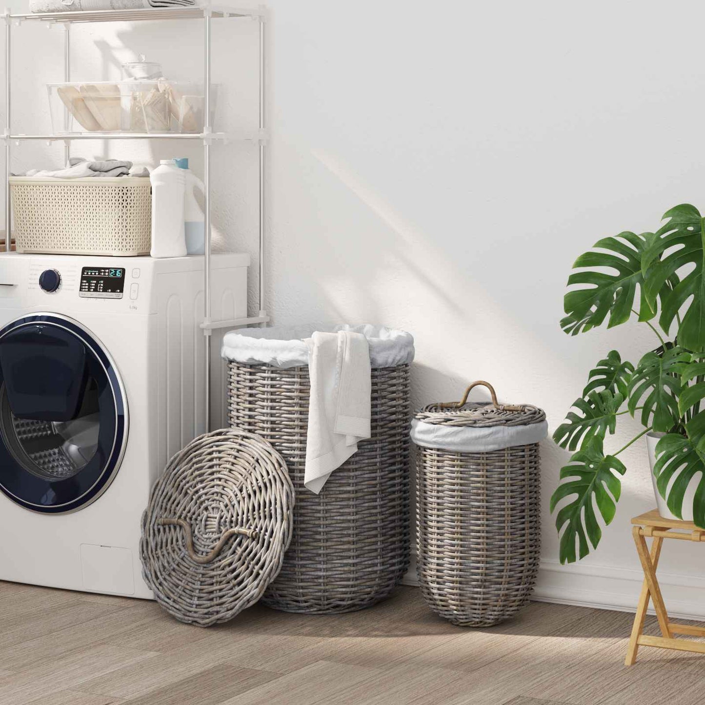 Laundry Basket with Lid 2 pcs Kubu Grey