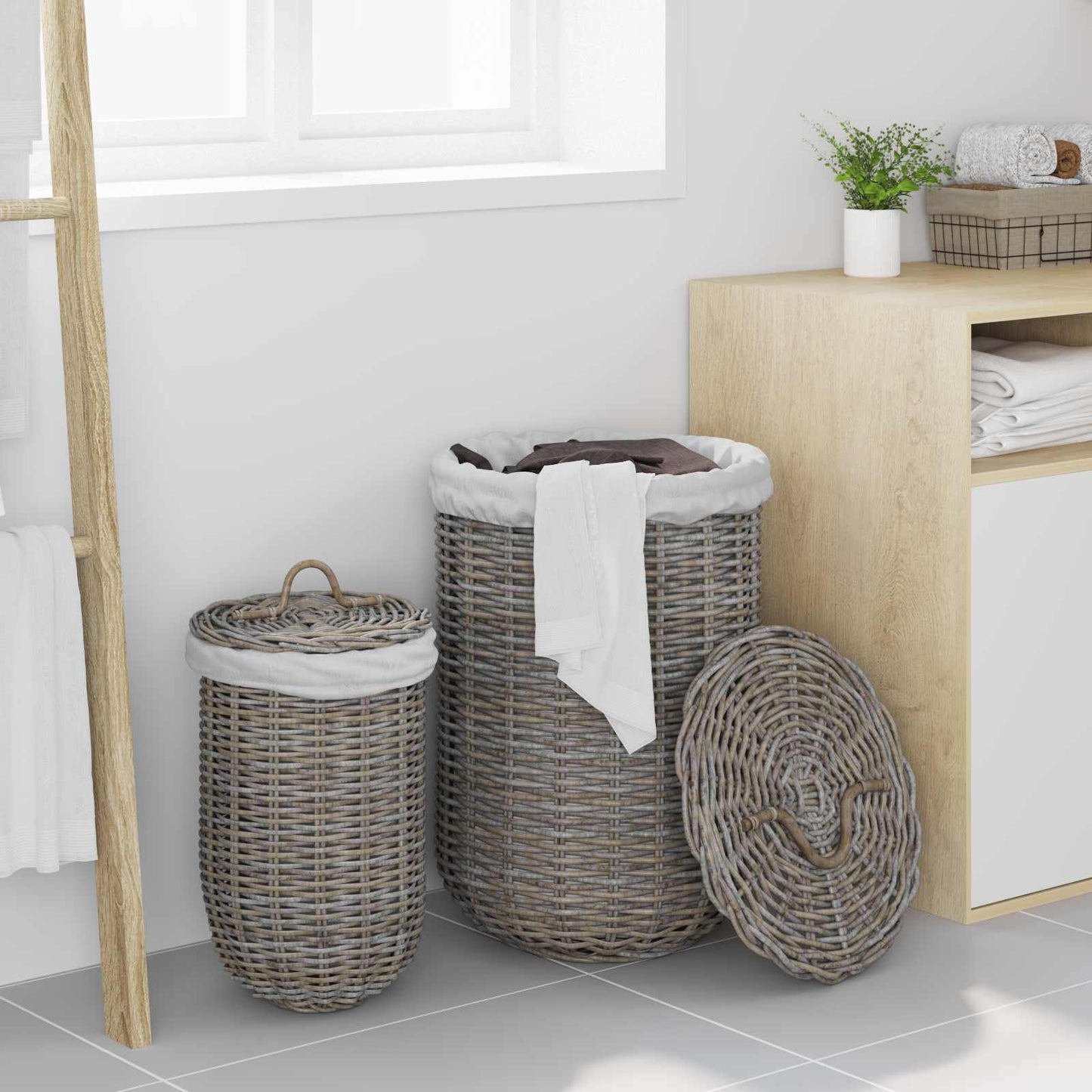 Laundry Basket with Lid 2 pcs Kubu Grey