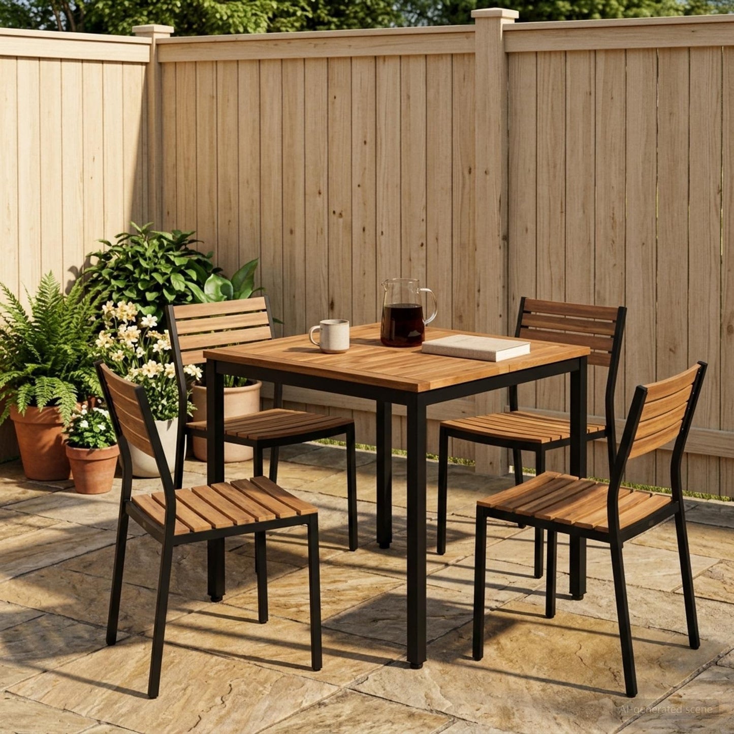 Garden Dinner Table Natural and Black 70 x 68.5 x 75 cm