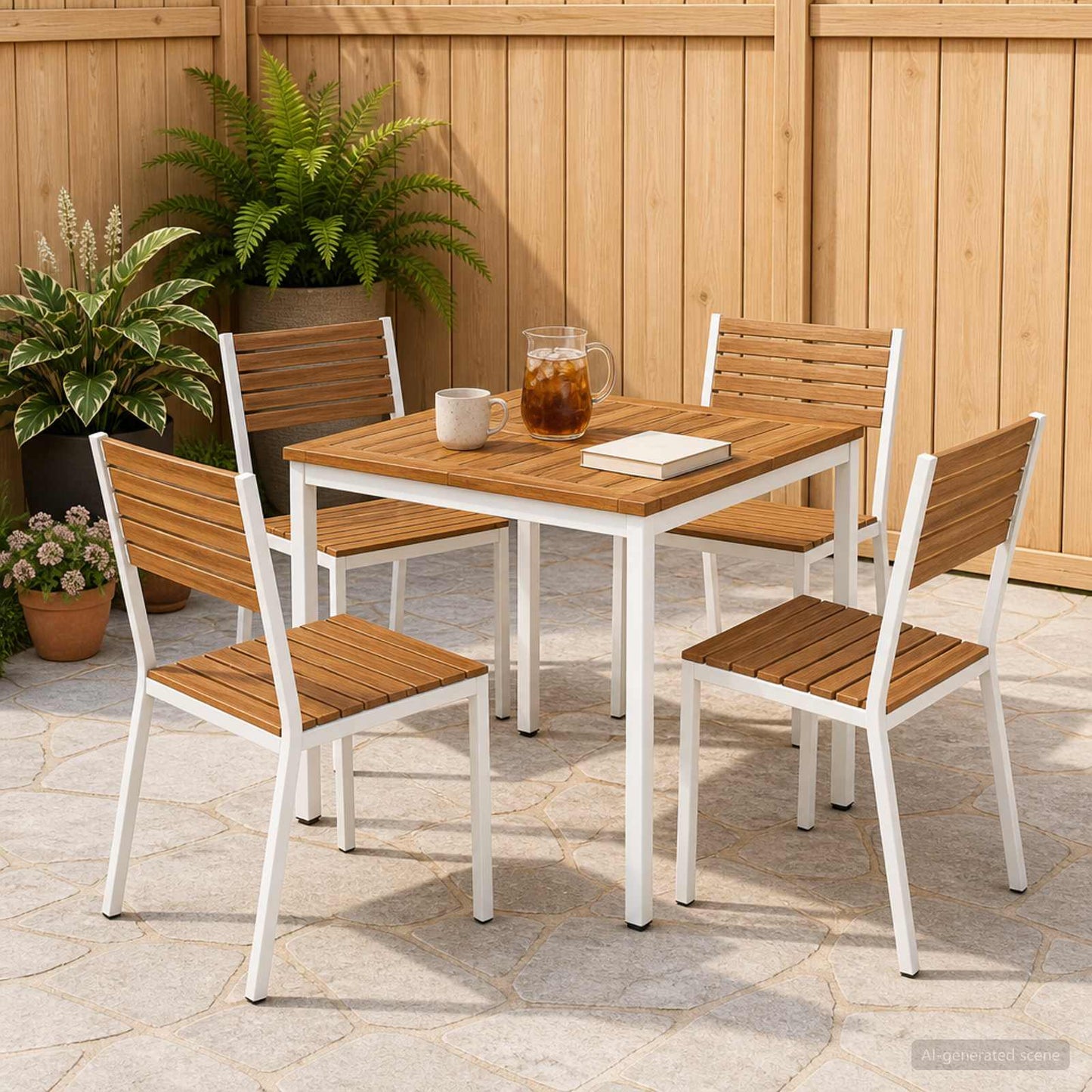 Garden Dinner Table Natural and White 70 x 68.5 x 75 cm