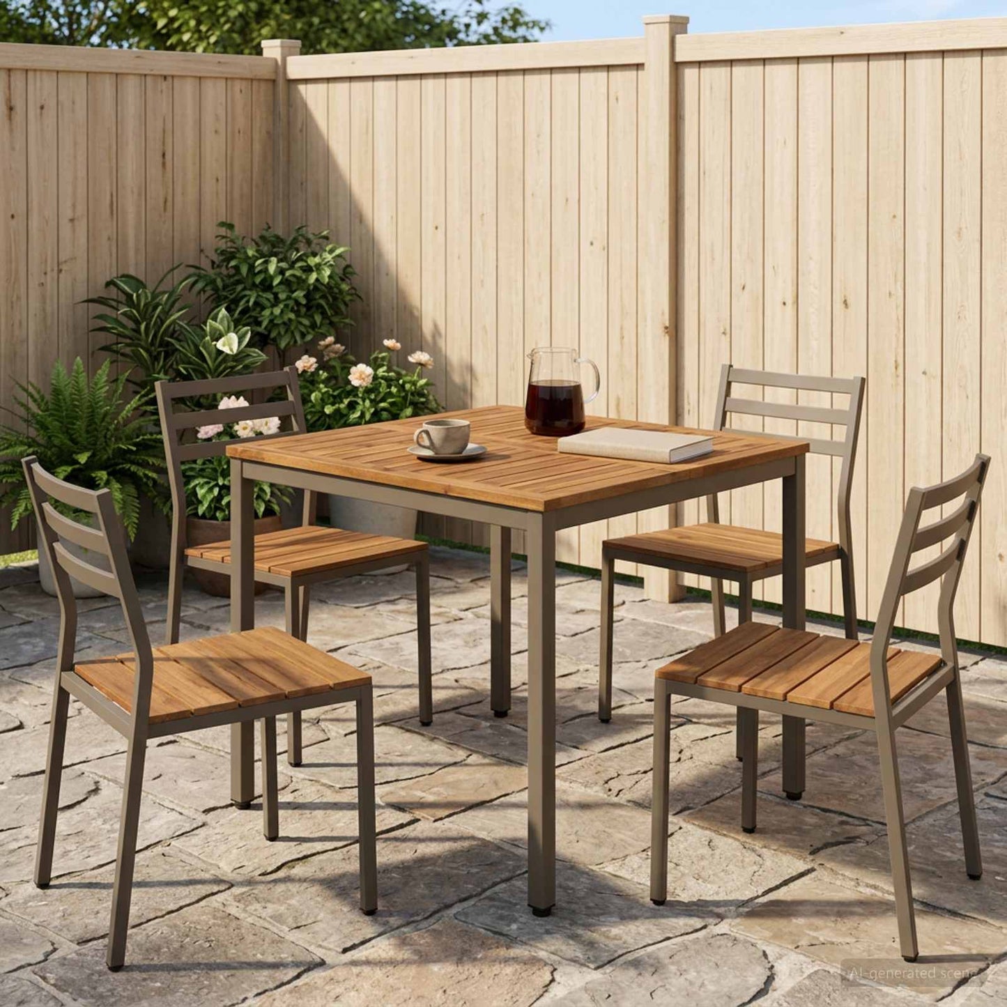 Garden Dinner Table Natural and Coffee 80 x 80.5 x 75 cm