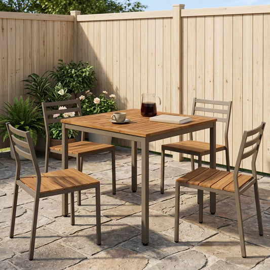 Garden Dinner Table Natural and Coffee 80 x 80.5 x 75 cm