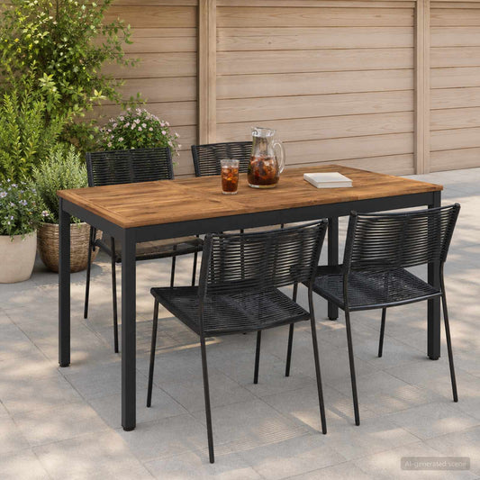 Garden Dinner Table Natural and Black 141 x 80.5 x 75 cm