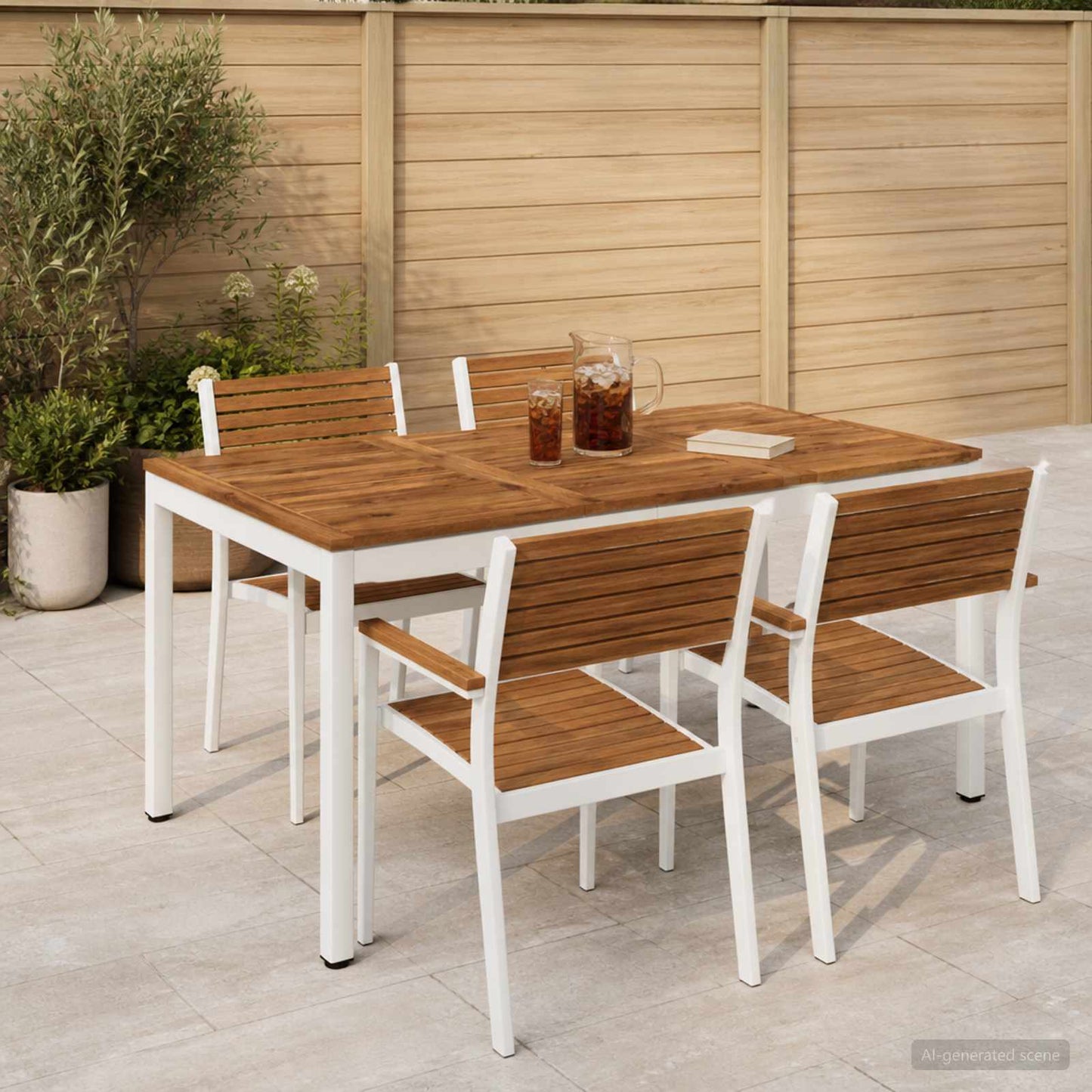 Garden Dinner Table Natural and White 141 x 80.5 x 75 cm