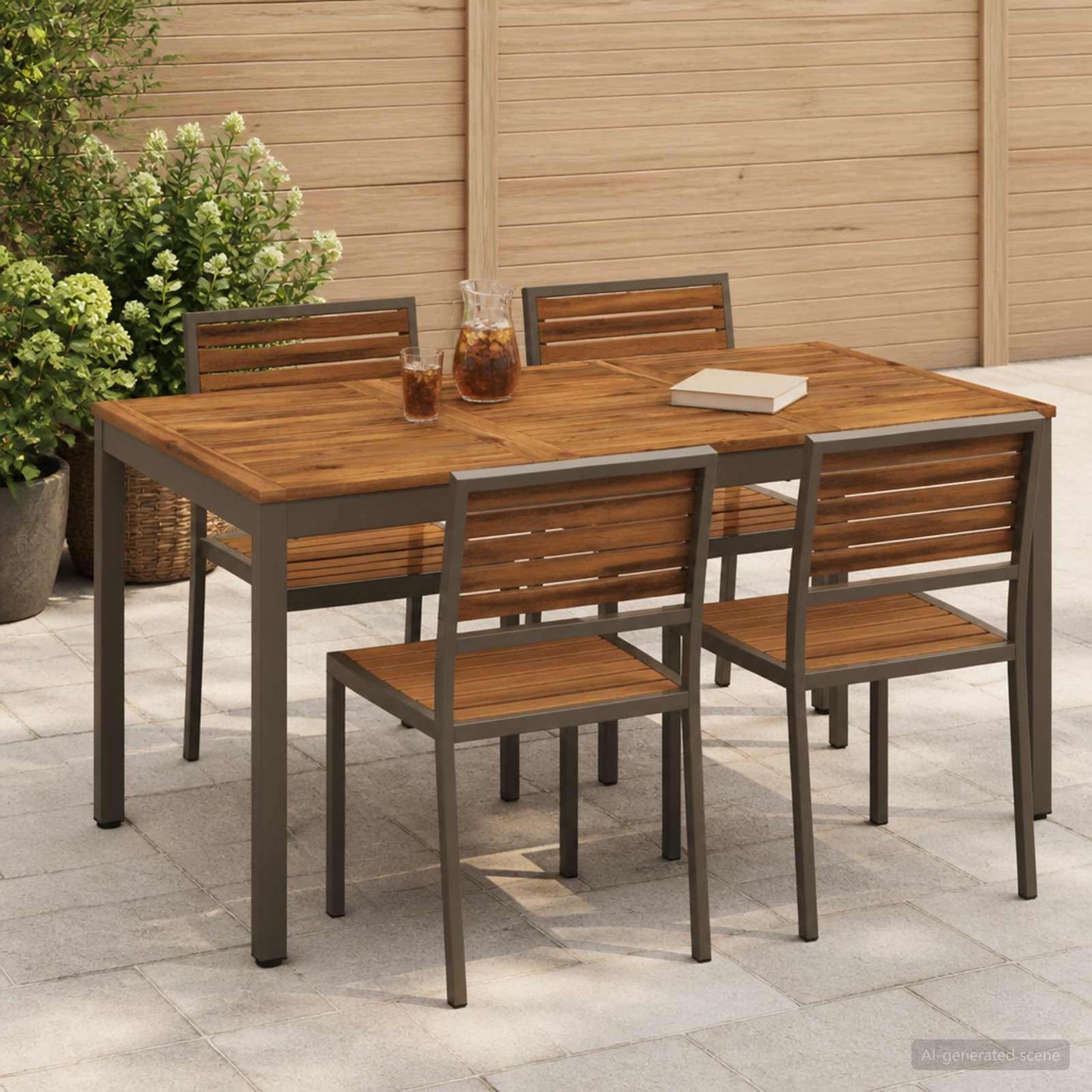 Garden Dinner Table Natural and Coffee 141 x 80.5 x 75 cm