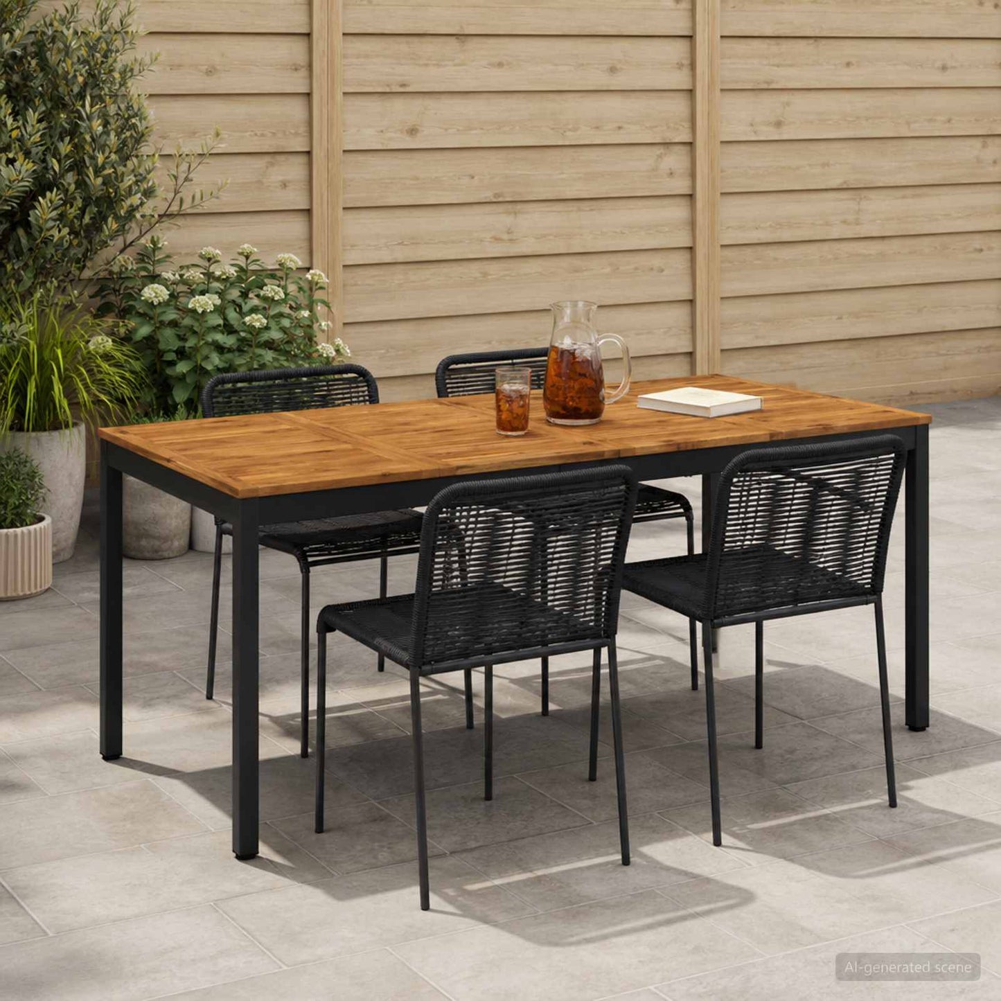 Garden Dinner Table Natural and Black 147 x 88.5 x 75 cm