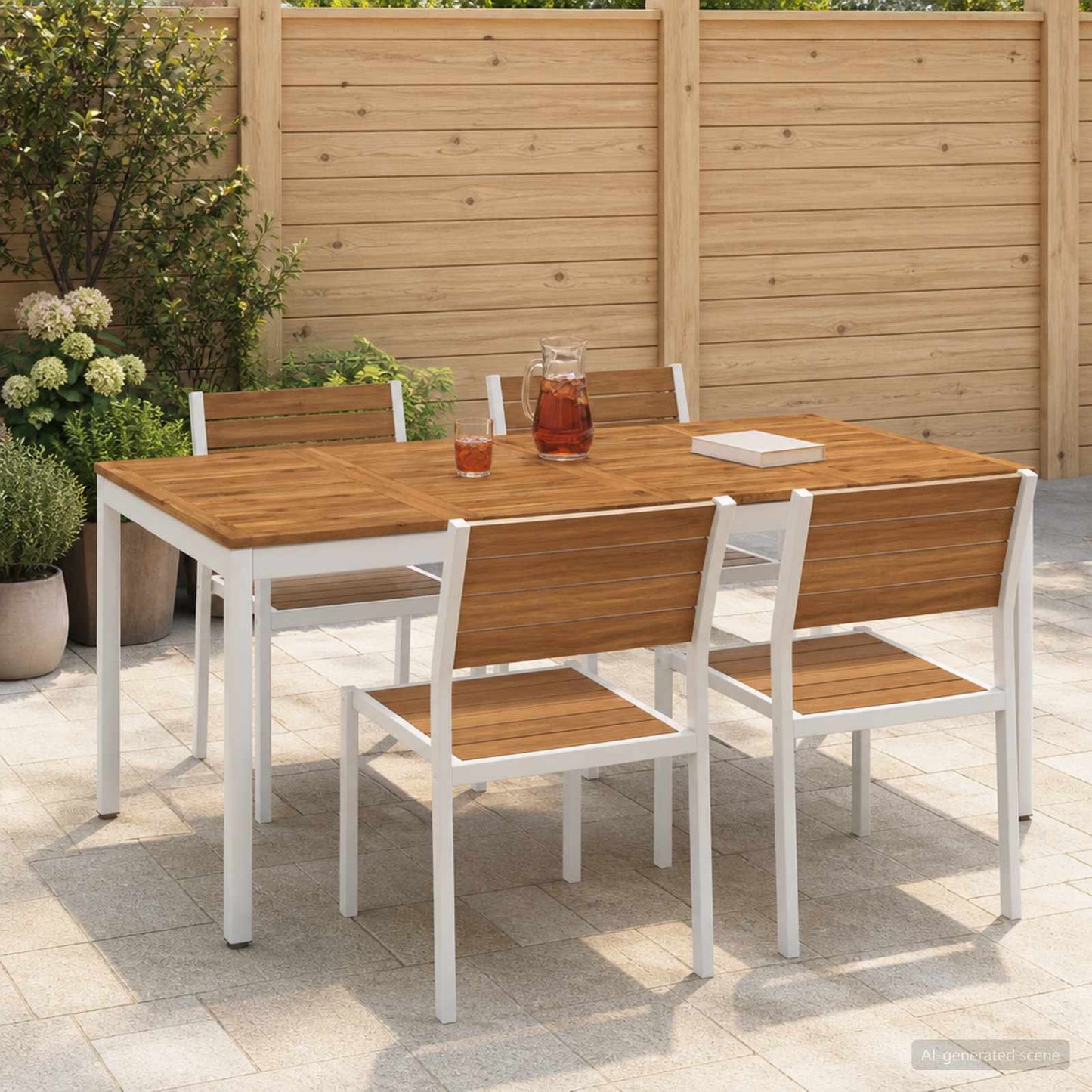 Garden Dinner Table Natural and White 147 x 88.5 x 75 cm